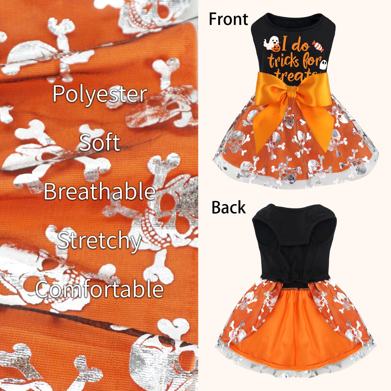 Xpudac Halloween Dog Dress Costumes For Small Dogs Girl Tulle Dress Dog Clothes Skull Holiday Pet Costume Cat Outfits, Orange-Xs