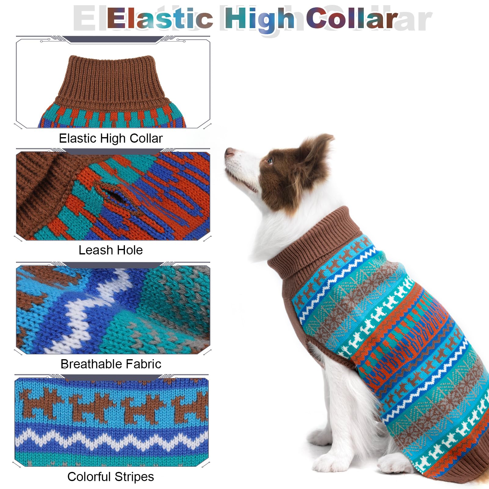Dog Sweater - Winter Coat Apparel Clothes With Colorful Stripes For Cold Weather