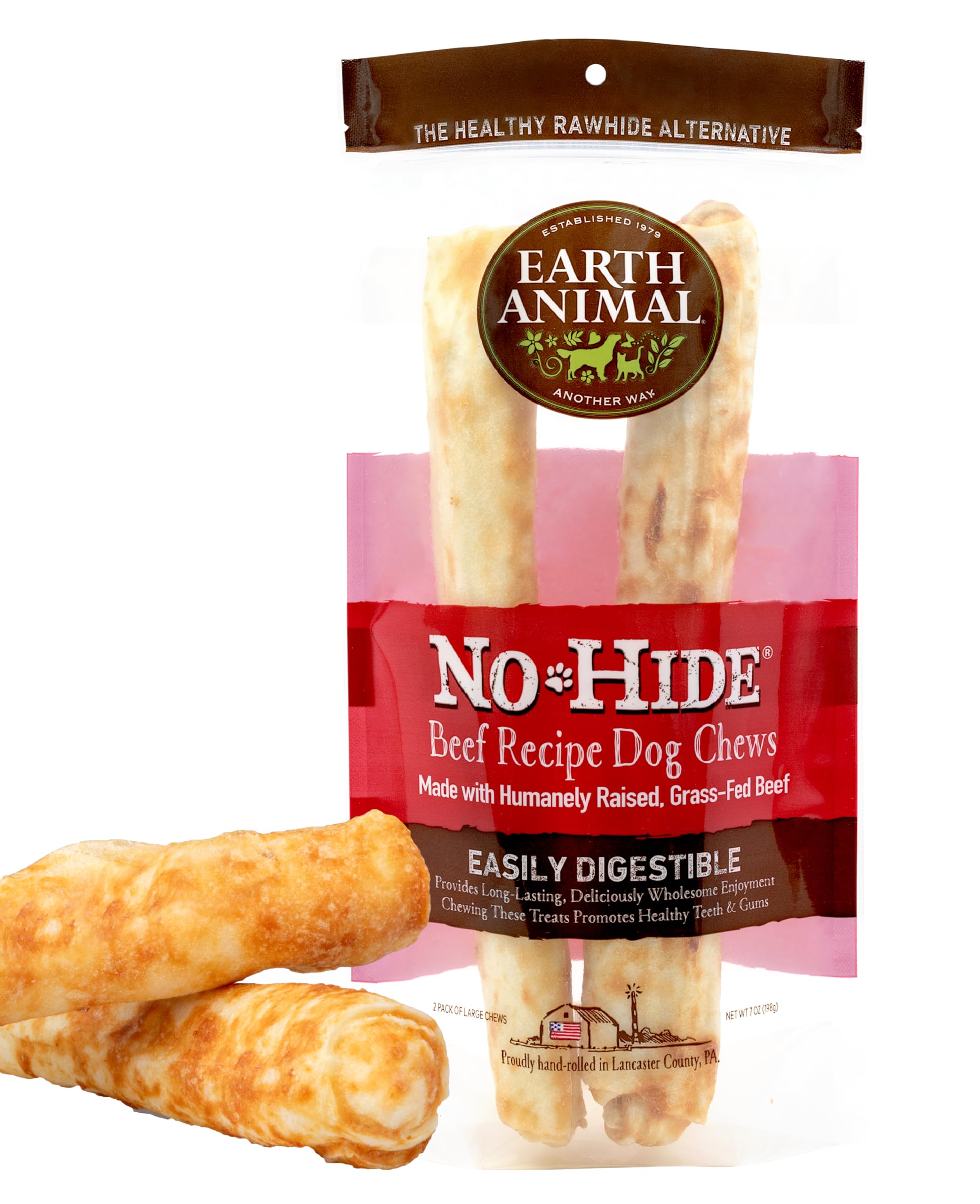Earth Animal No Hide Large Beef Flavored Natural Rawhide Free Dog Chews Long Lasting Chew Sticks | Treats for Large Dogs | Great
