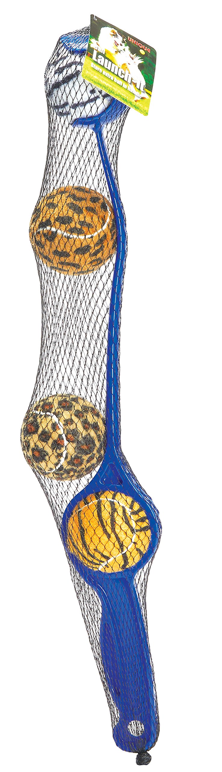 Unique Sports Launch-It Dog Ball Launcher With 4 Animal Print Squeaker Balls
