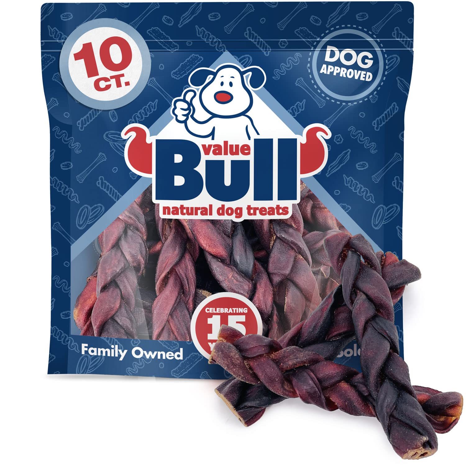 ValueBull USA Collagen Braid Beef Large Dog Chews, Thick 6 Inch 10 Count - Natural Glucosamine & Chondroitin for HIPS, Joints, S