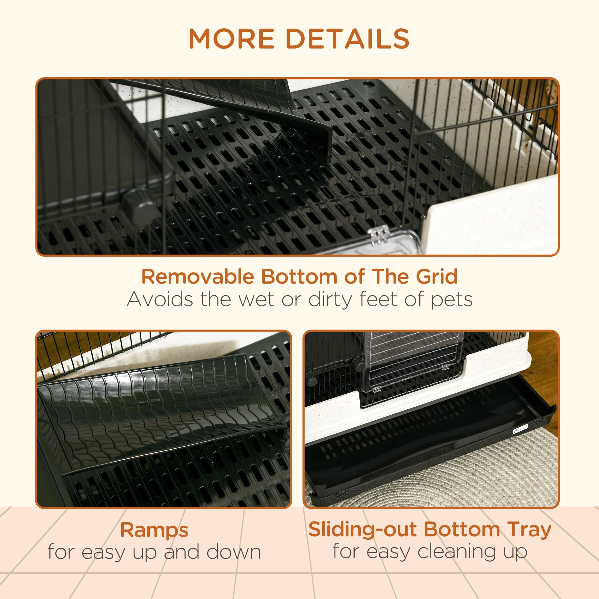 Pawhut 26' Small Animal Cage With Wheels, 2-Level Portable Bunny Cage, Chinchilla Ferret Cage With Removable Tray, Platform And Ramp