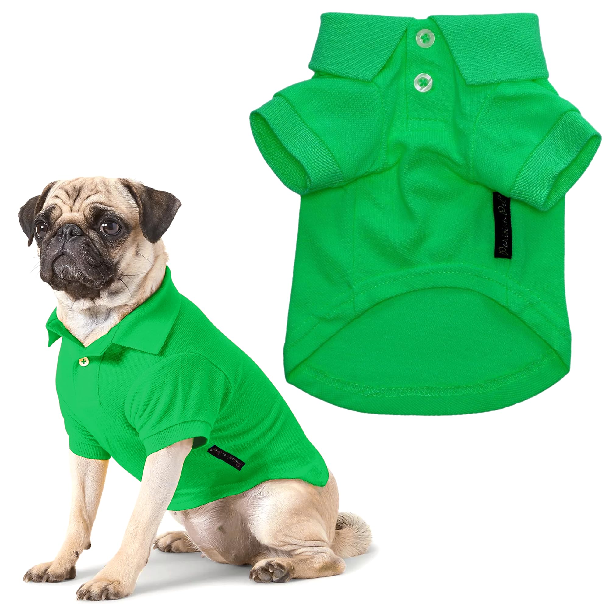Parisian Pet Dog Polo Shirts - Breathable Cotton Shirt - Solid Green, Summer Pullover - Button Up Collar, Xl