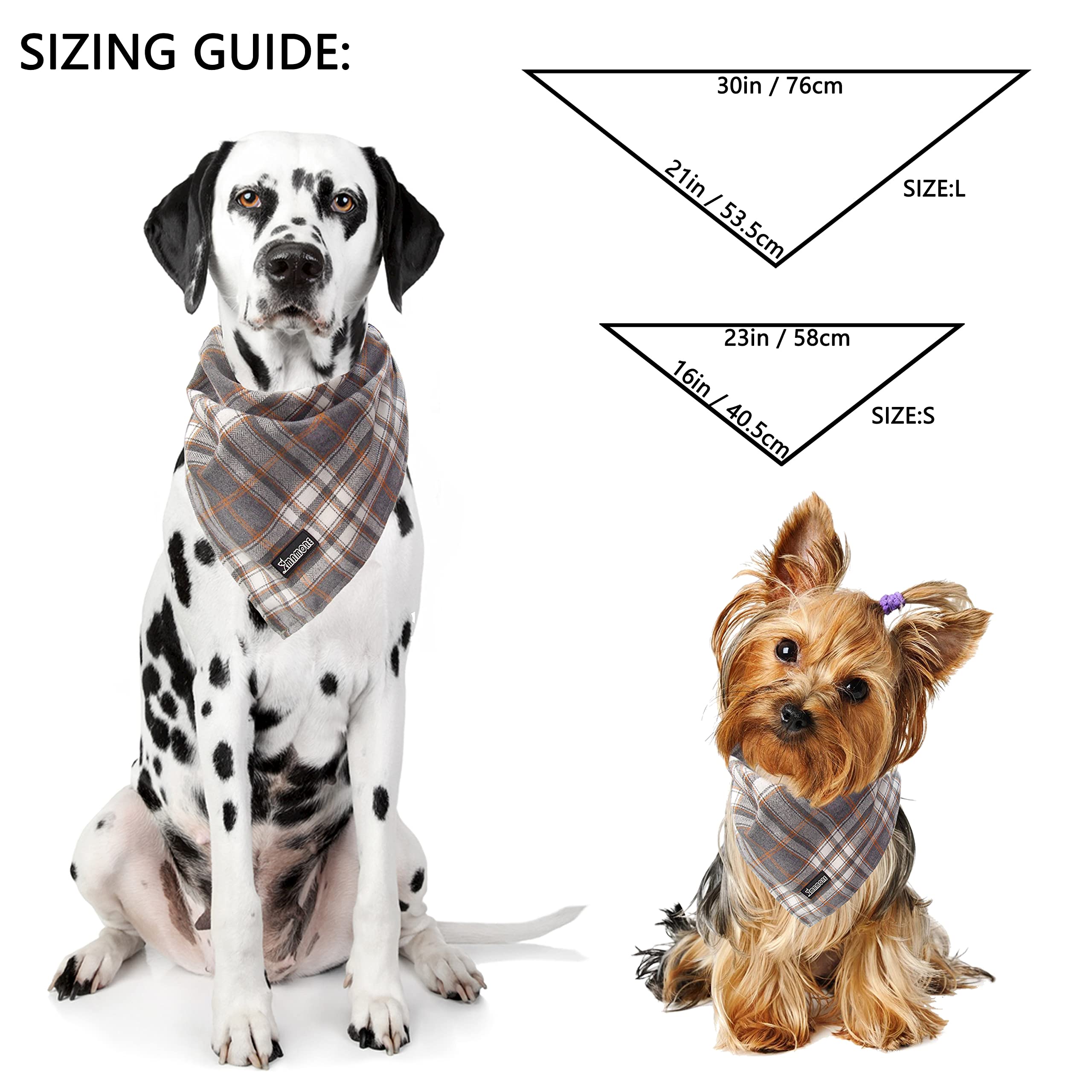 Soft Washable Plaid Bandanas For Dogs And Cats,Adjustable Triangle Bib Comfortable Scarfs For Girl Boy Dogs Puppies (Grey, Large
