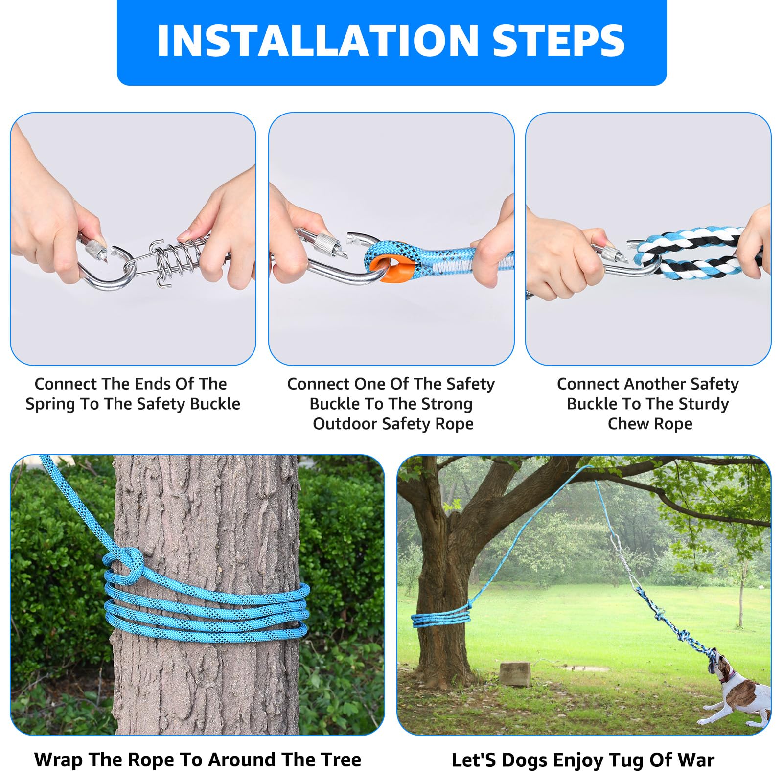 LOOBANI Dog Spring Pole Toy for Pitbull, Outdoor Durable Hanging Rope Tug Toys for Exercise & Muscle Building & Bite Training, I