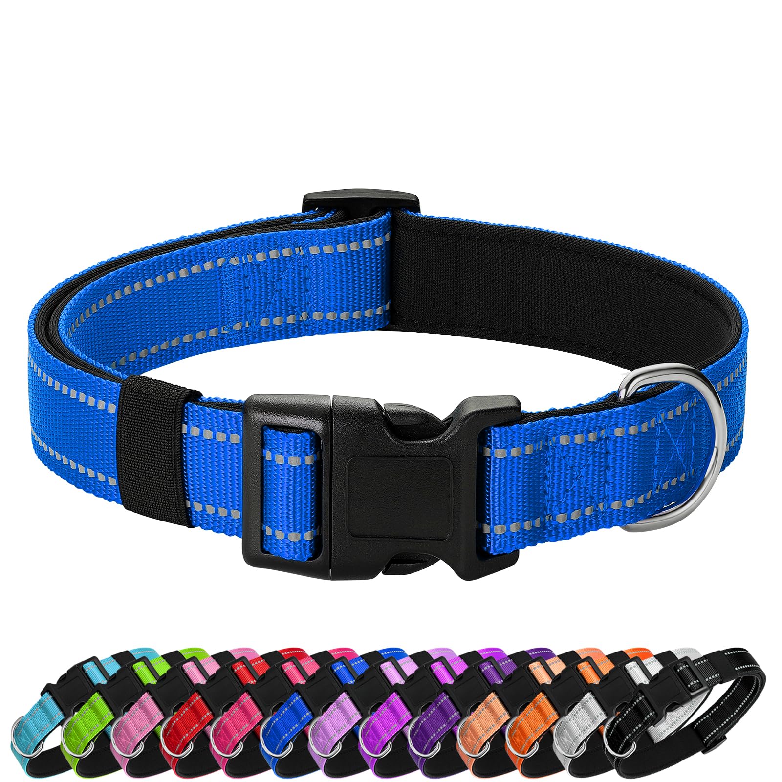 Penseepet Reflective Dog Collar Padded With Soft Neoprene Breathable Quick Release Basic Dog Collars For Puppy Small Dogs Boy Girl Blue