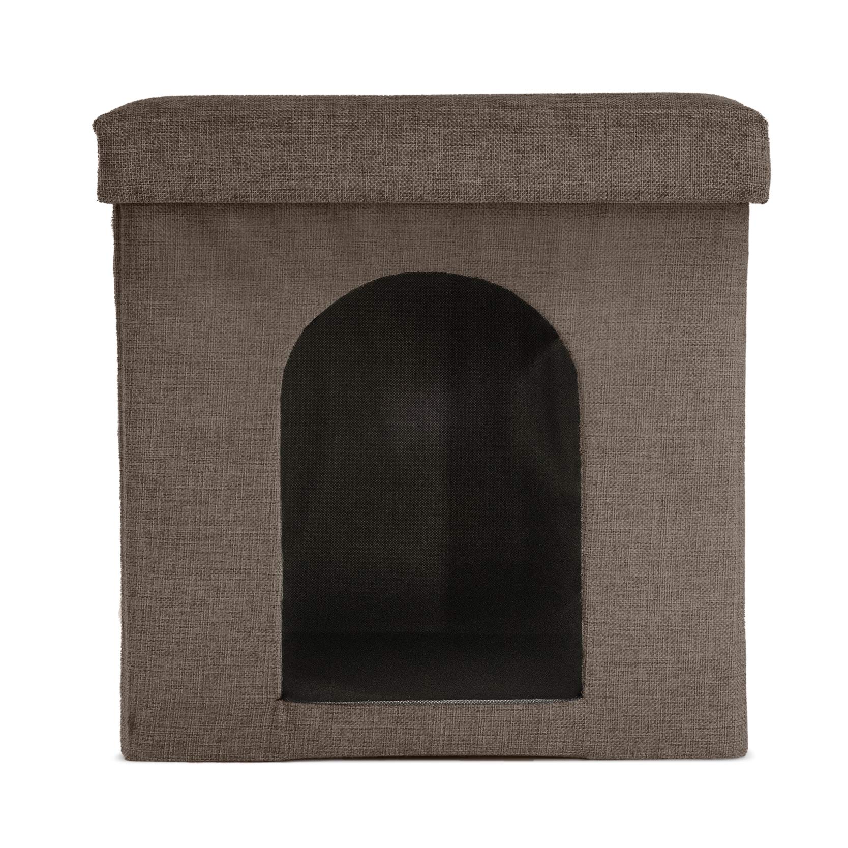 Furhaven Small Pet House Collapsible Ottoman-Footstool Condo Pet Bed - Coconut Brown, Small