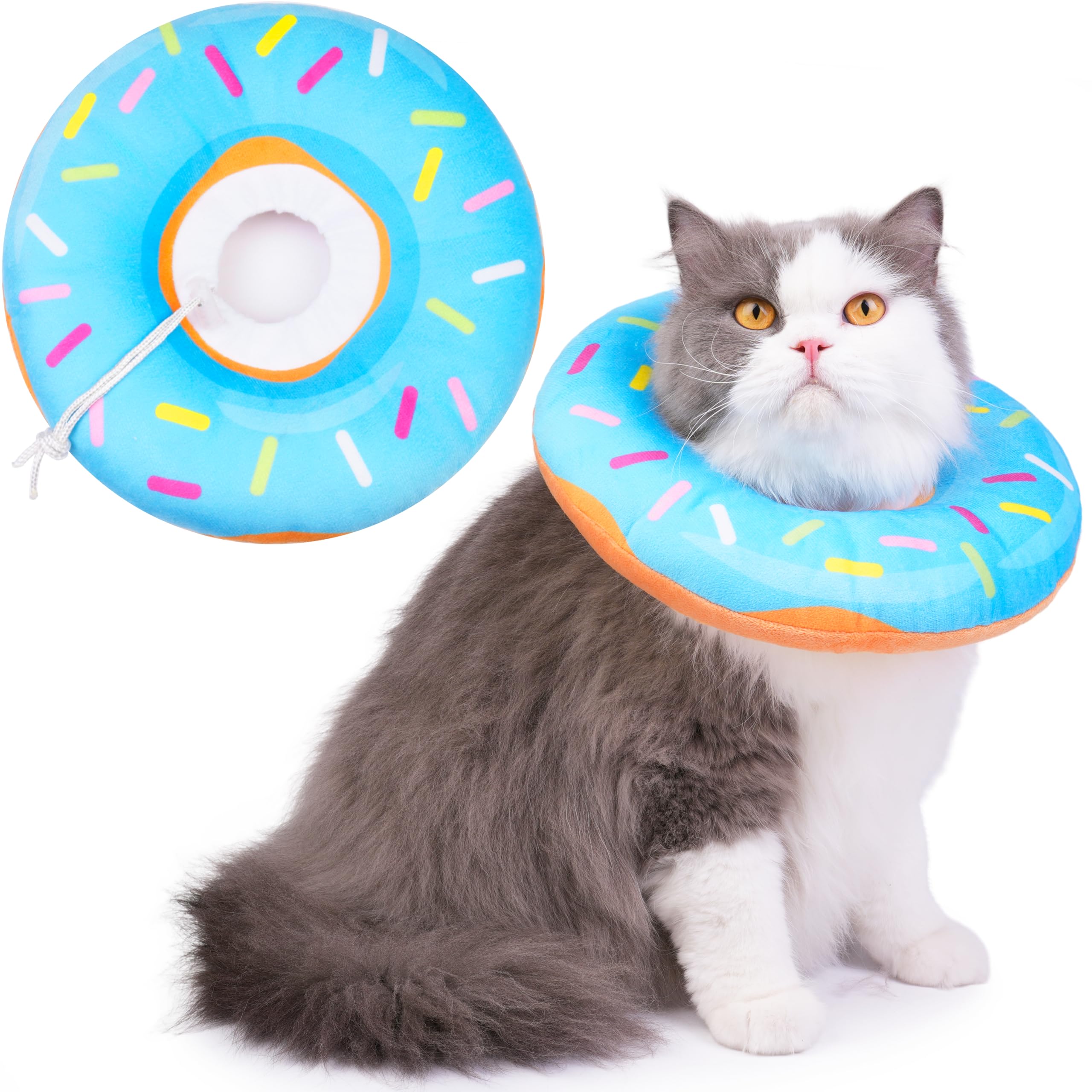 Hpetppy Cat Cone Collar Soft, Cat Recovery Collar for Wound Healing Cute Cat Donut Adjustable Cat Cones to Stop Licking Comforta