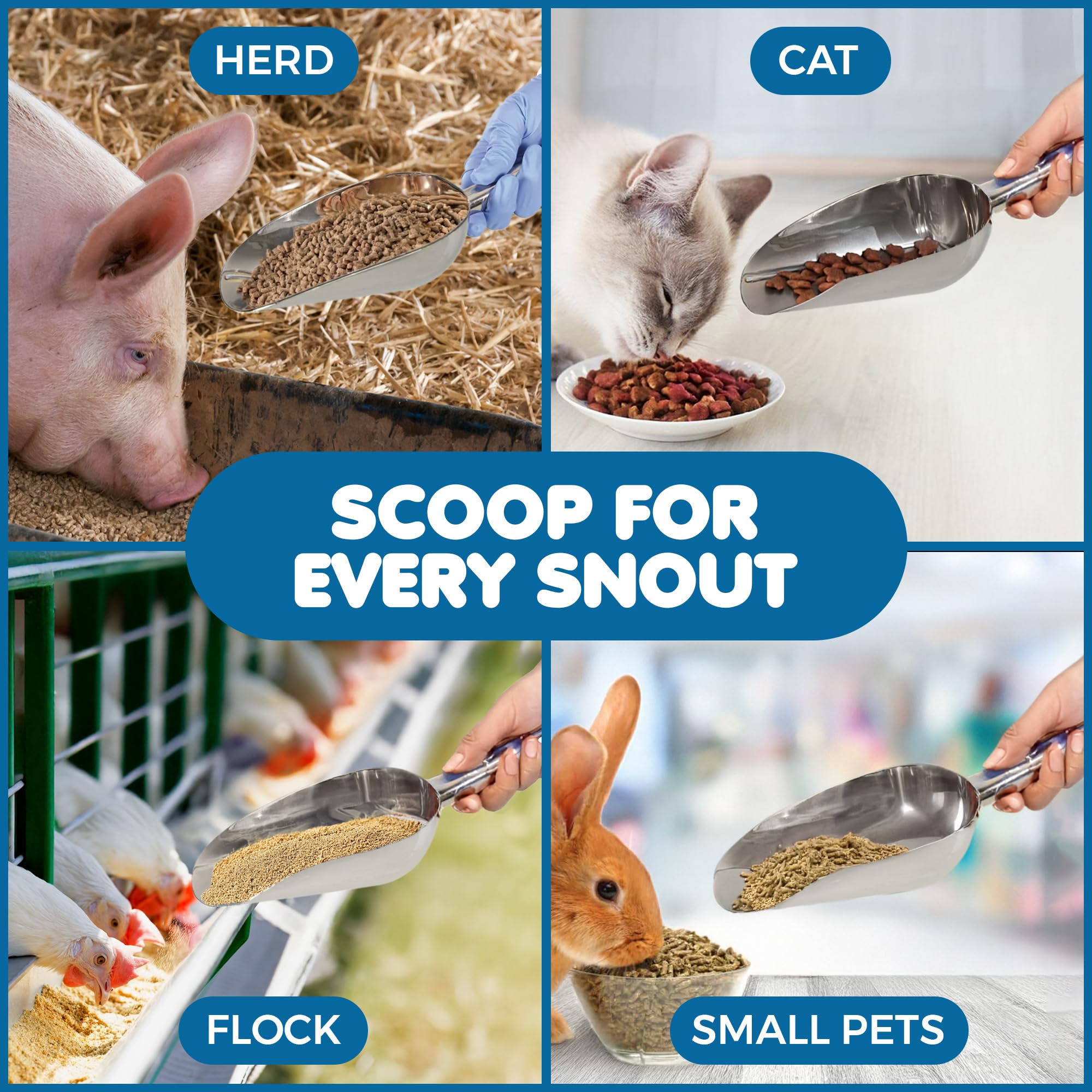 SunGrow 2-in-1 Cat Litter and Food Scoop, Silver, Small - Reduces Hand Fatigue, Faster Scooping, Model MNO-052