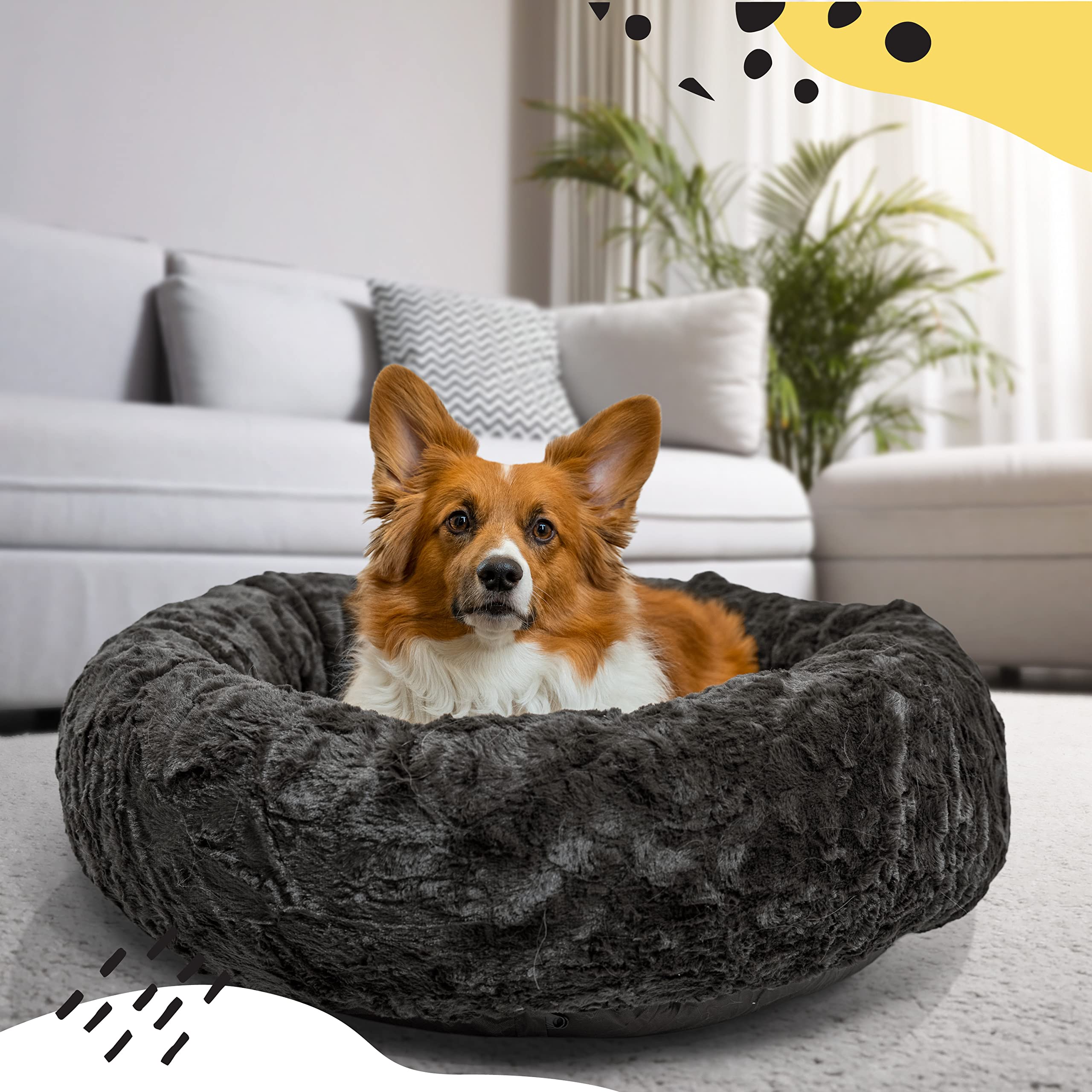 Best Friends By Sheri The Original Calming Donut Cat And Dog Bed In Lux Fur Charcoal Mink, Medium 30X30