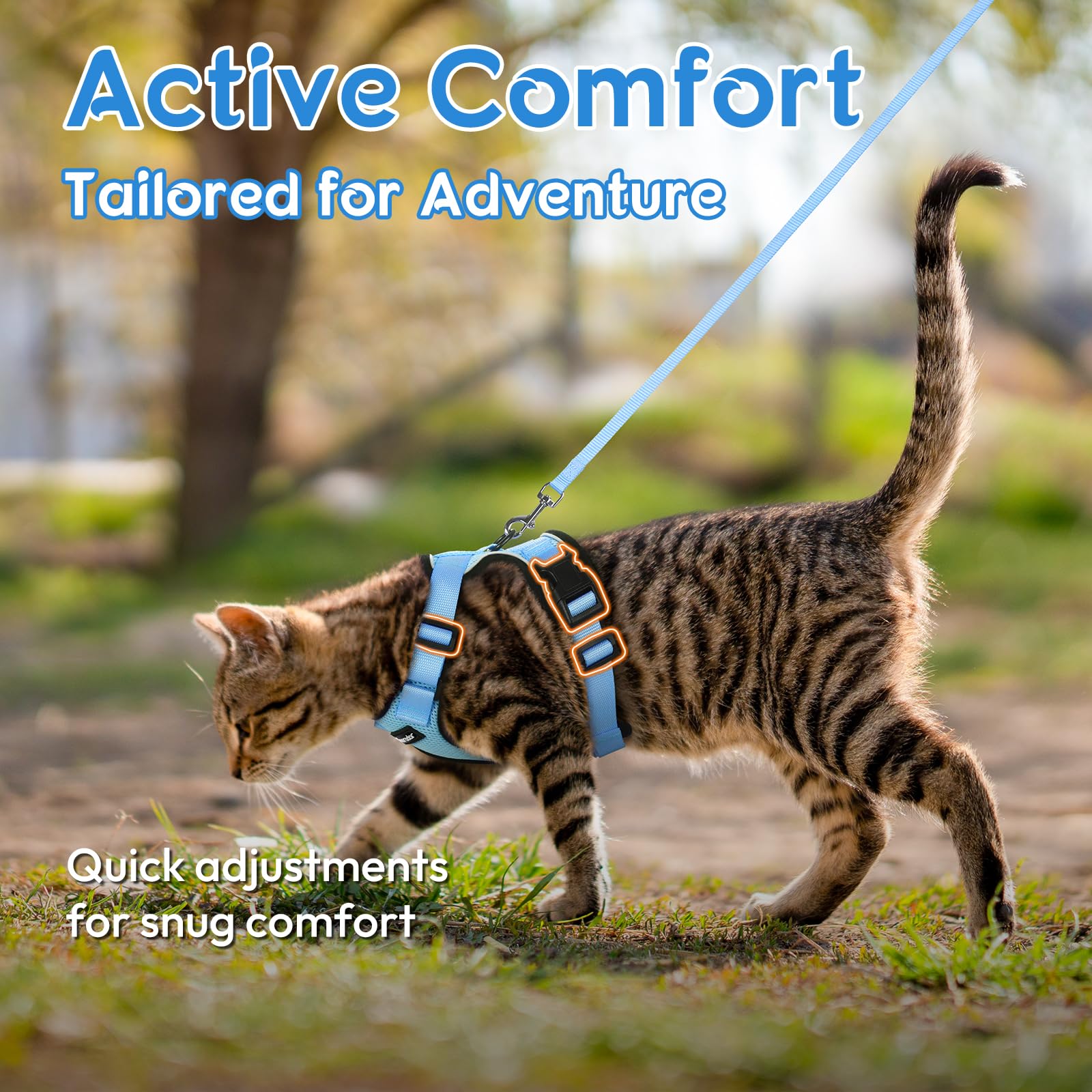 Dooradar Cat Harness And Leash Set, Escape Proof Safe Adjustable Kitten Vest Harnesses For Walking, Easy Control Soft Breathable Mesh Jacket With Reflective Strips For Cats, Light Blue, S