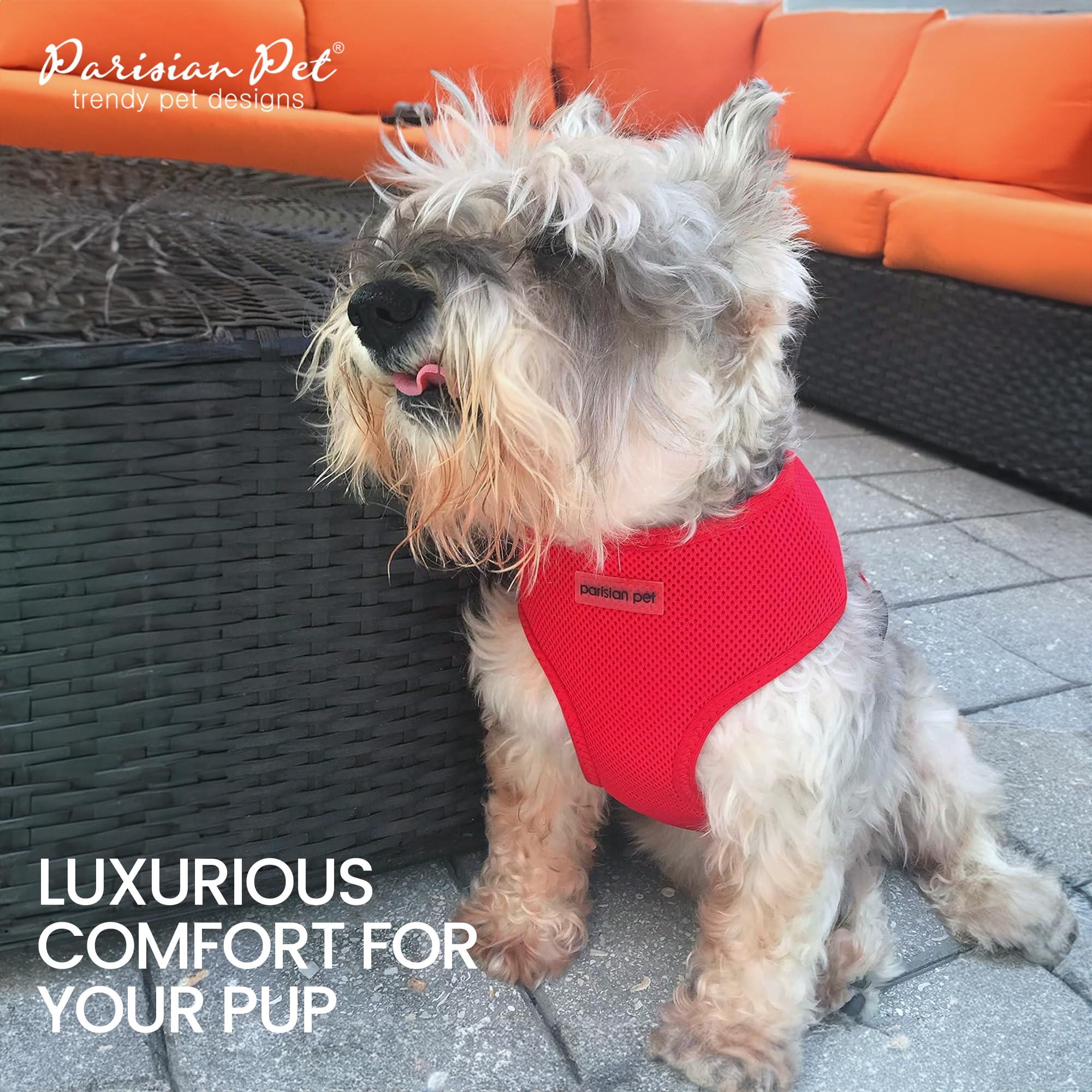 Parisian Pet Dog Harness - Adjustable Red Dog Vest Harness - 100% Mesh Fabric No Pull Puppy Harness - Cooling Dog Harness For Large Dogs - Idle For Walking, Running, And Hiking - Xl
