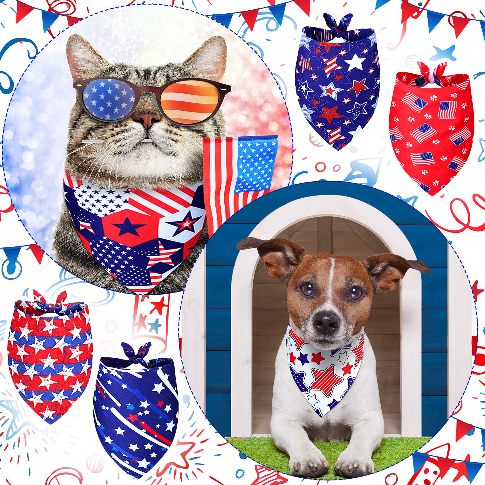 Eccliy 20 Pcs 4Th Of July Dog Bandanas For Pets Memorial Day Dog Bandanas Gifts Independence Day Pet Scarf Washable Triangle Bib