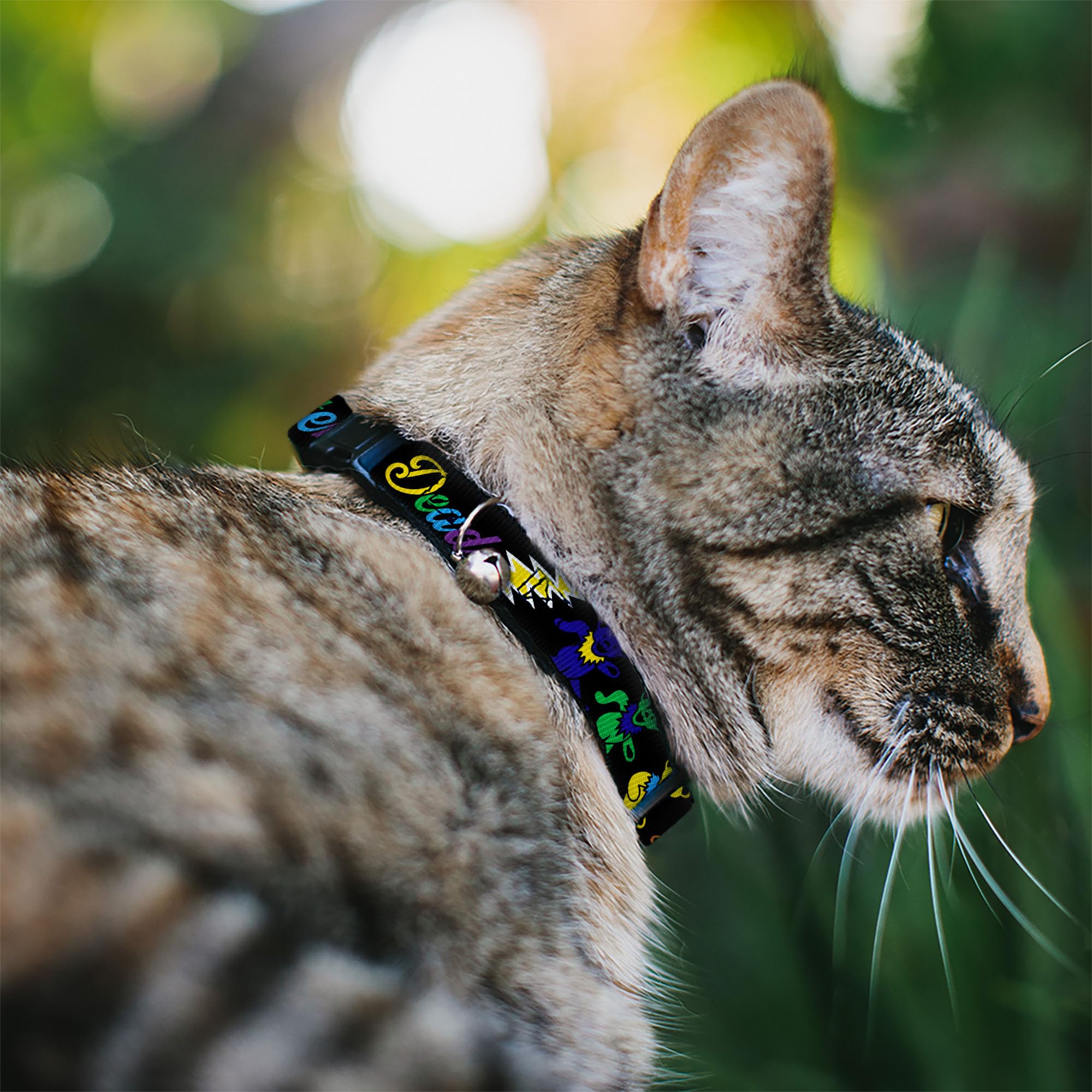 Cat Collar Breakaway Grateful Dead Script Bears Skeletons Black Multi Color 8 To 12 Inches 0.5 Inch Wide