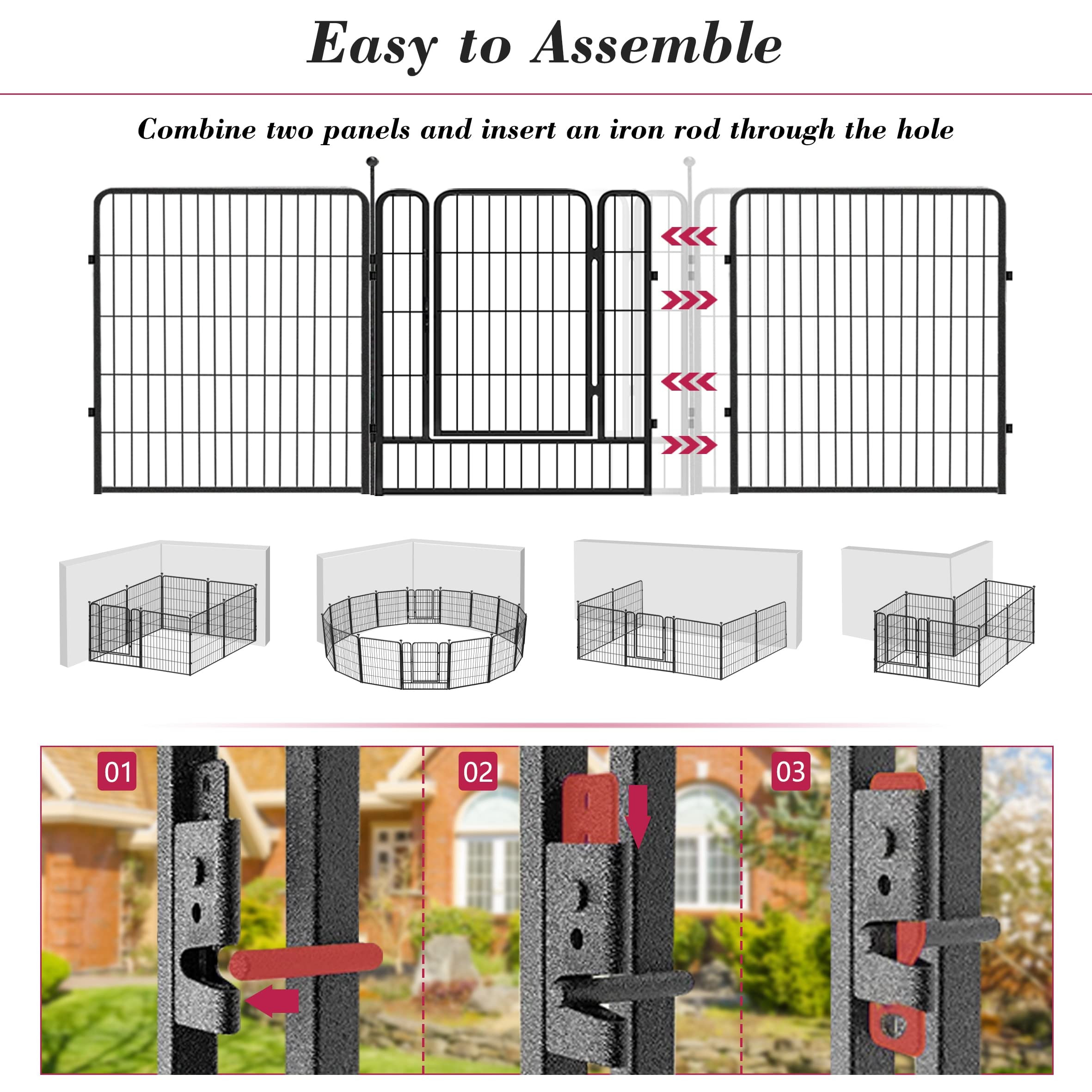 Jhsomdr Dog Playpen 32 Inch 40 Panels Indoor Outdoor Dog Pen For Medium/Small Dogs Heavy Duty Metal Dog Fence Outdoor For Yard,