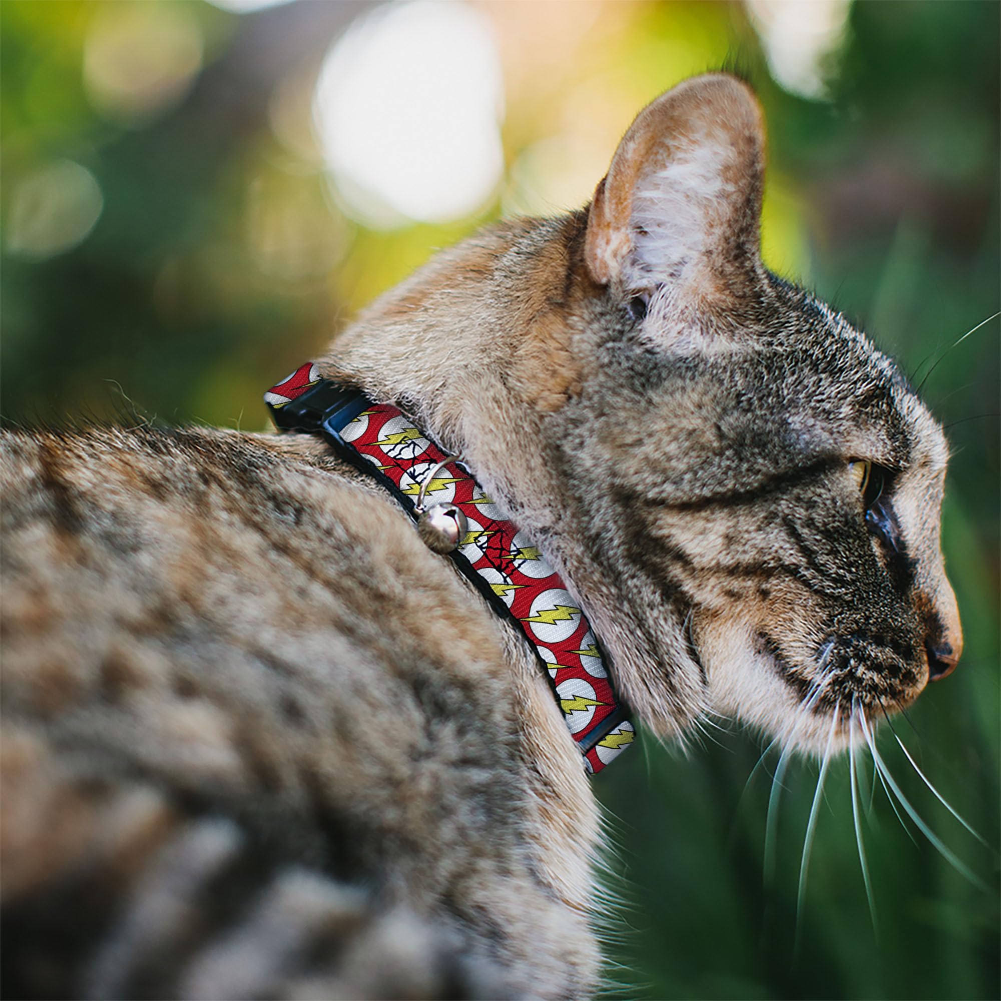 Buckle-Down Cat Collar Breakaway Flash Logo Scattered Red White Yellow 8 To 12 Inches 0.5 Inch Wide