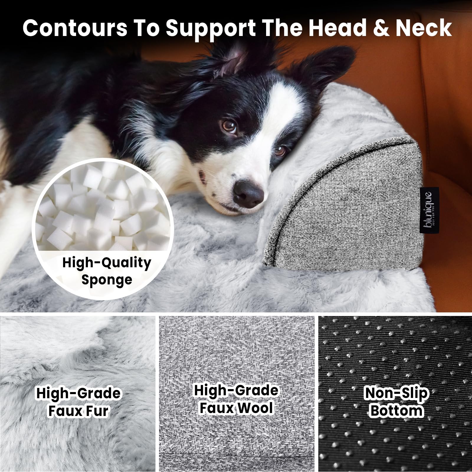 Blunique Calming Dog Couch Bed For Large Dogs, 41 X 37 Inch Waterproof Memory Foam, Durable Fluffy Fuzzy Mats With Washable Remo