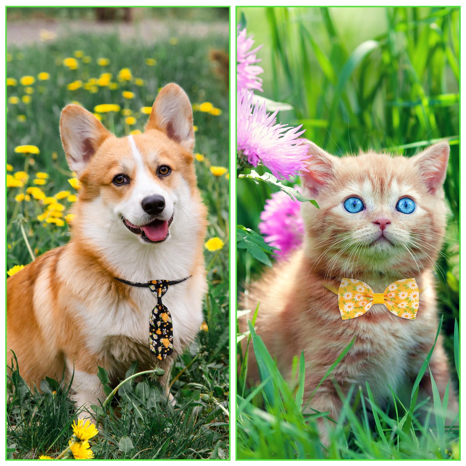 Eccliy 120 Pcs Spring Dog Bow Ties Collars For Dogs Daisy Dog Collar Bulk Spring Dog Ties Cat Bowtie Collar Adjustable Sunflower