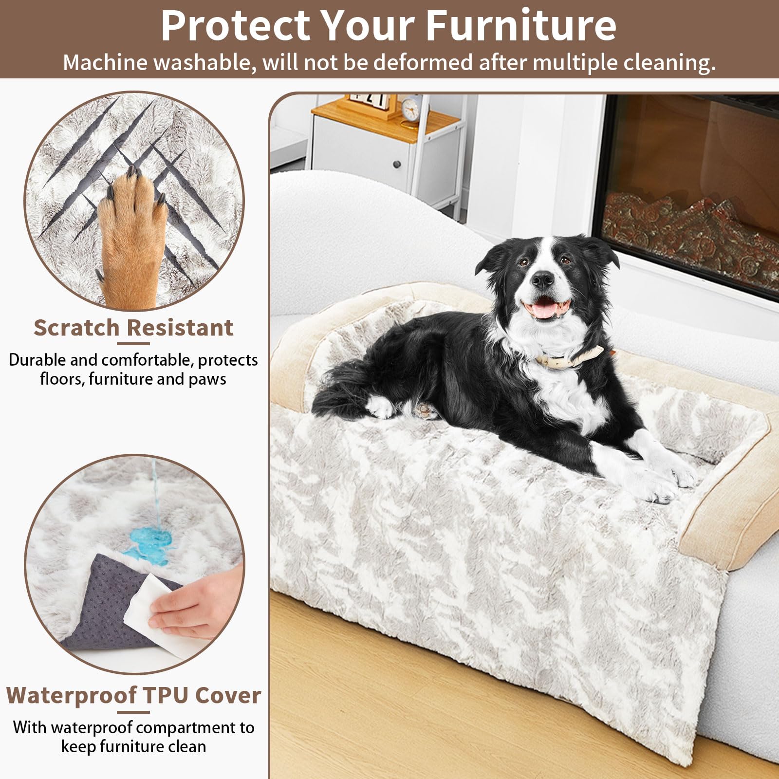 Hapyclaw Calming Dog Couch Bed Mat, 45X37 Inch Waterproof Fluffy Sofa Cover, Furniture Protector With Handle, Removable And Wash