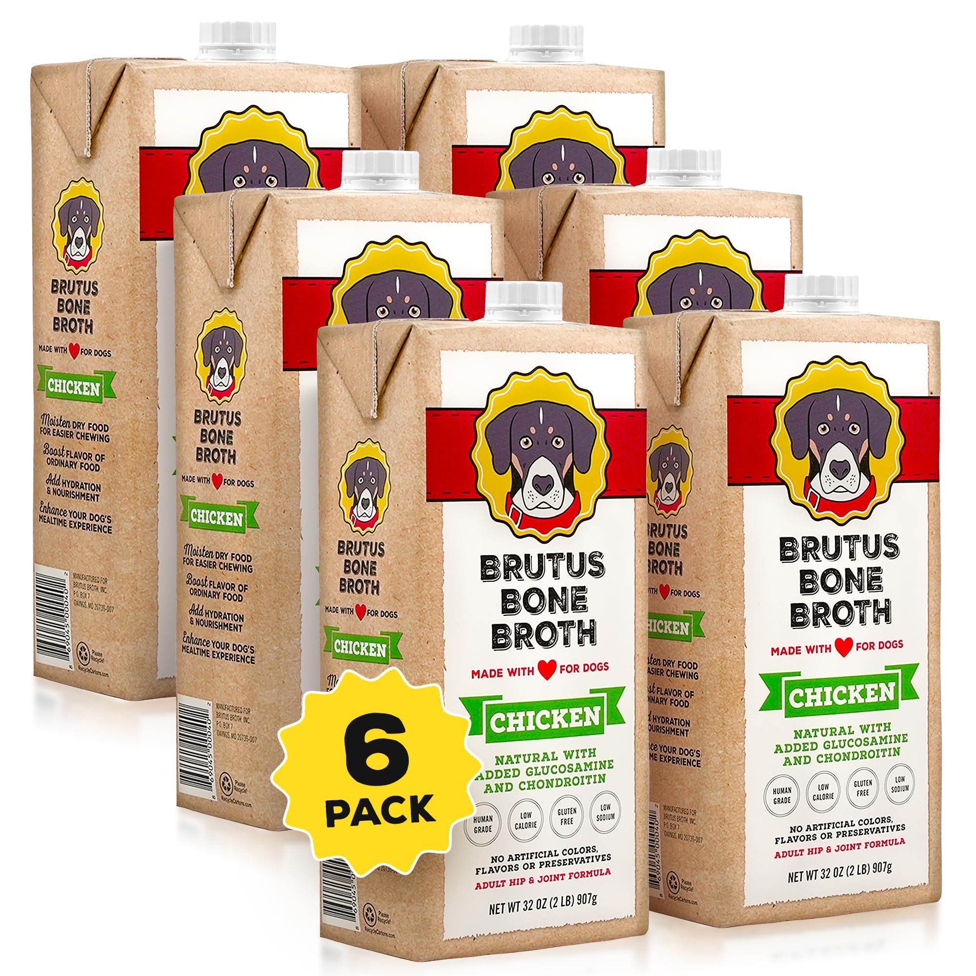 Brutus Chicken Broth for Dogs - All Natural Chicken Bone Broth with Chondroitin Glucosamine Turmeric -Human Grade Food Toppers f
