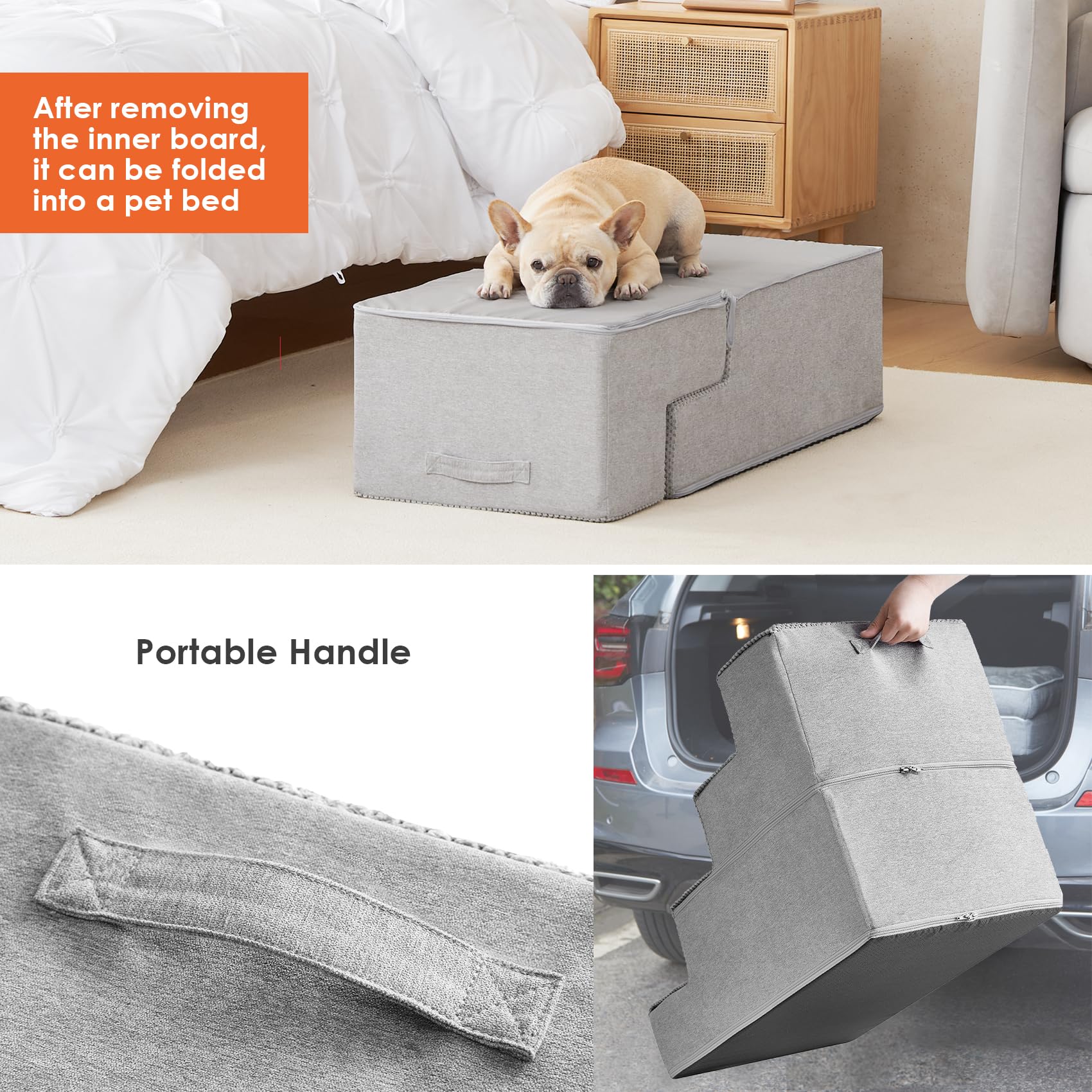 Eheyciga Dog Stairs For Bed 20”H, 4-Step Extra Wide Dog Steps For High Bed, Pet Steps For Small Dogs And Cats, Non-Slip Balanced Dog Indoor Ramp, Light Grey