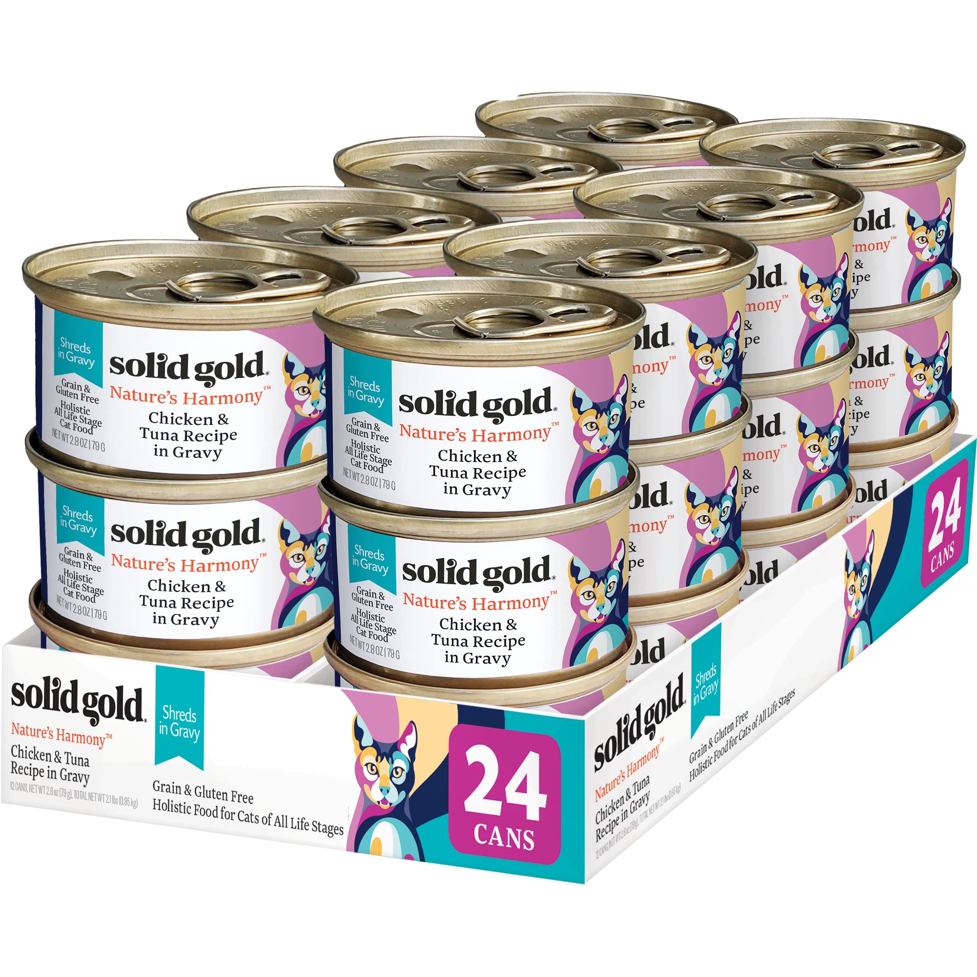 Solid Gold Natures Harmony Wet Cat Food - Chicken & Tuna Shreds in Gravy - Canned Cat Food, 24 Pack