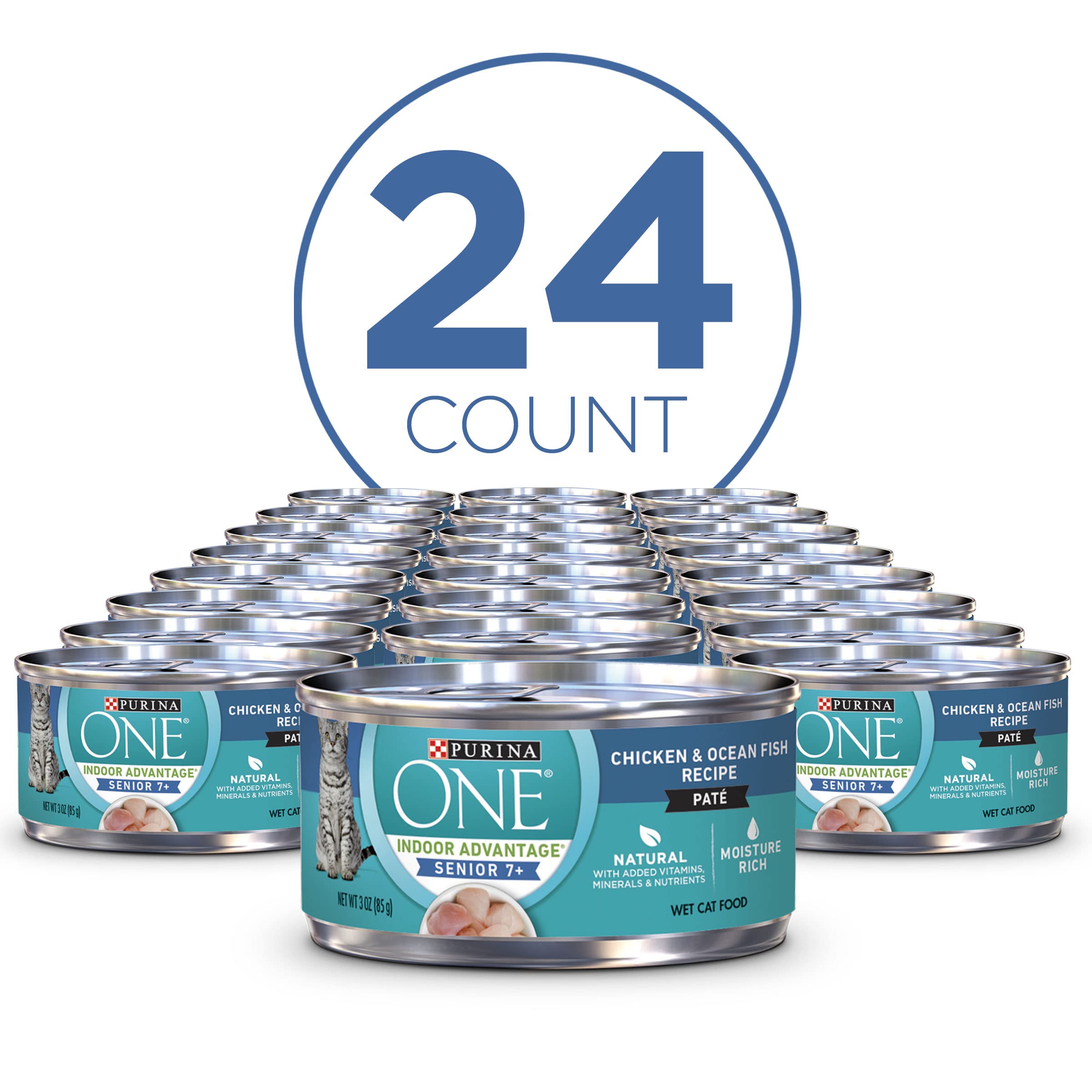Purina ONE Grain Free, Natural Senior Pate Wet Cat Food, Vibrant Maturity 7+ Chicken & Ocean Whitefish Recipe - (Pack of 24) 3 o