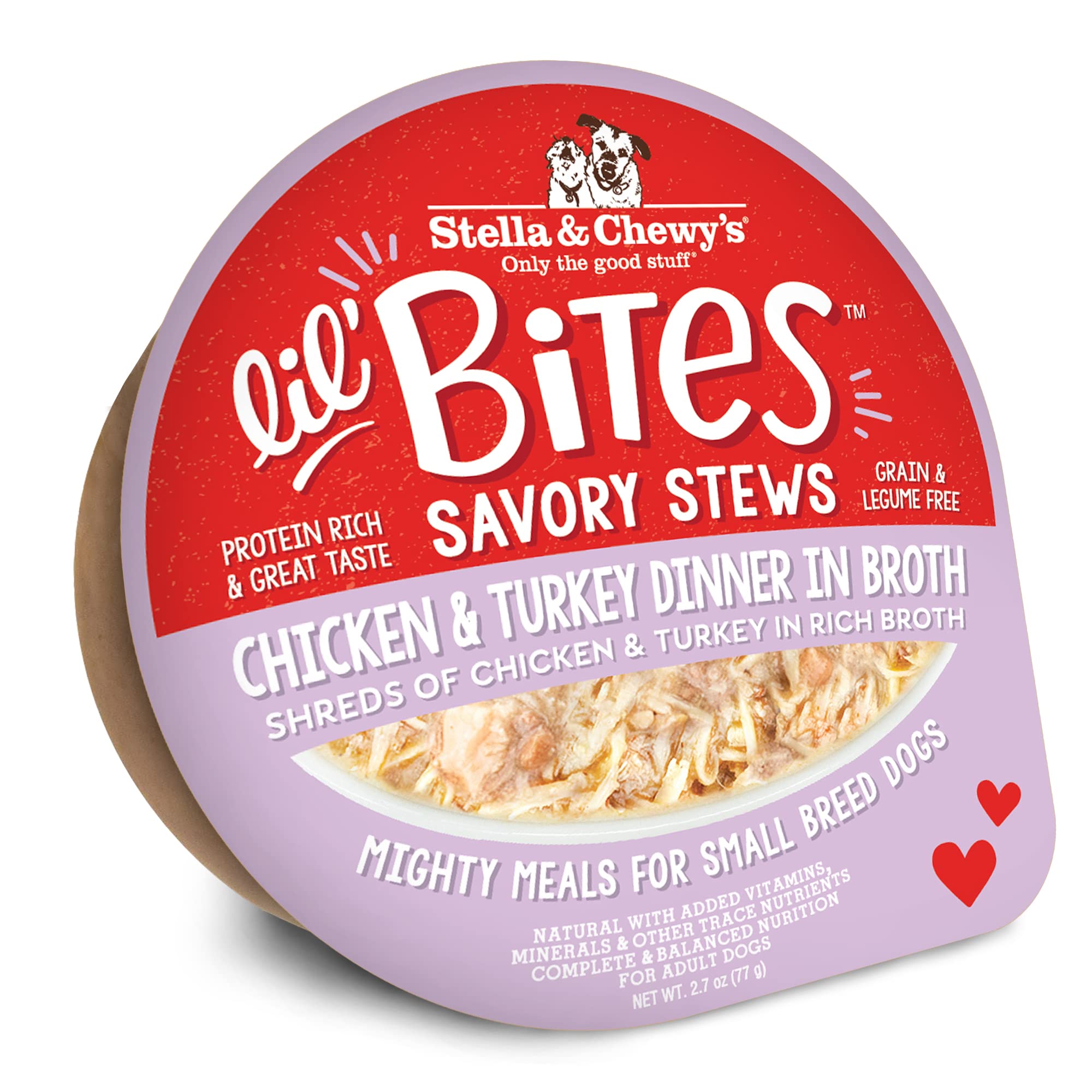 Stella & Chewys Lil Bites Savory Stews for Small Breeds Chicken & Turkey Dinner in Broth, 2.7 oz Cups (Pack of 12)