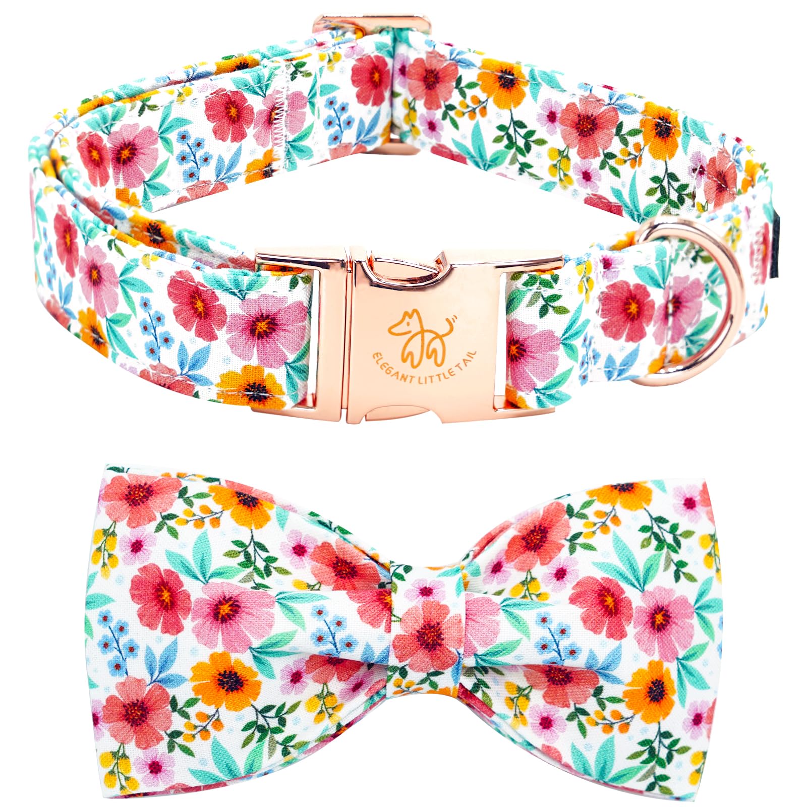 Elegant Little Tail Dog Collar- Cute Floral Dog Collars With Bow For Small Dogs, Female Adjustable Cotton Summer Pet Bow Holiday
