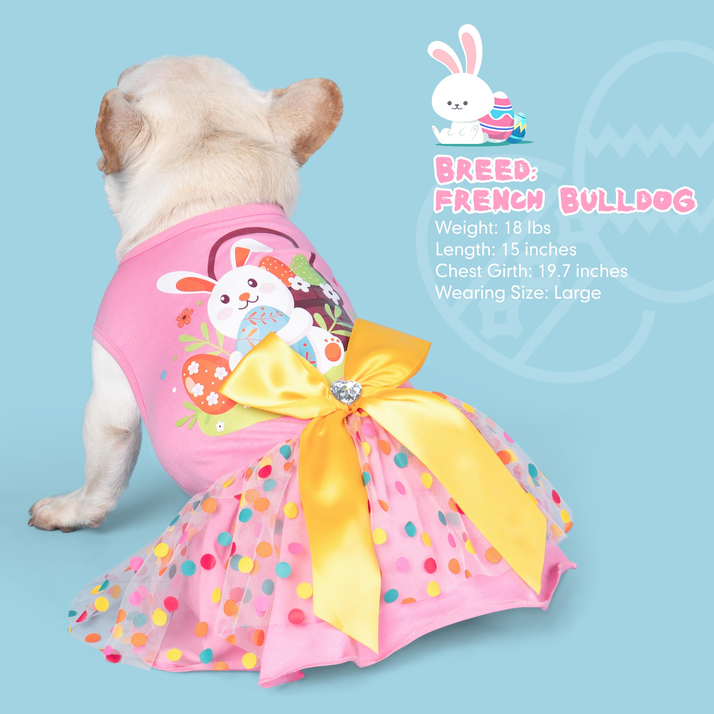 Cyeollo Easter Day Dog Dress Girl Puppy Skirt Holiday Dog Clothes Outfit Bunny Egg Print Tulle Doggie Dresses For Small Dogs Cat