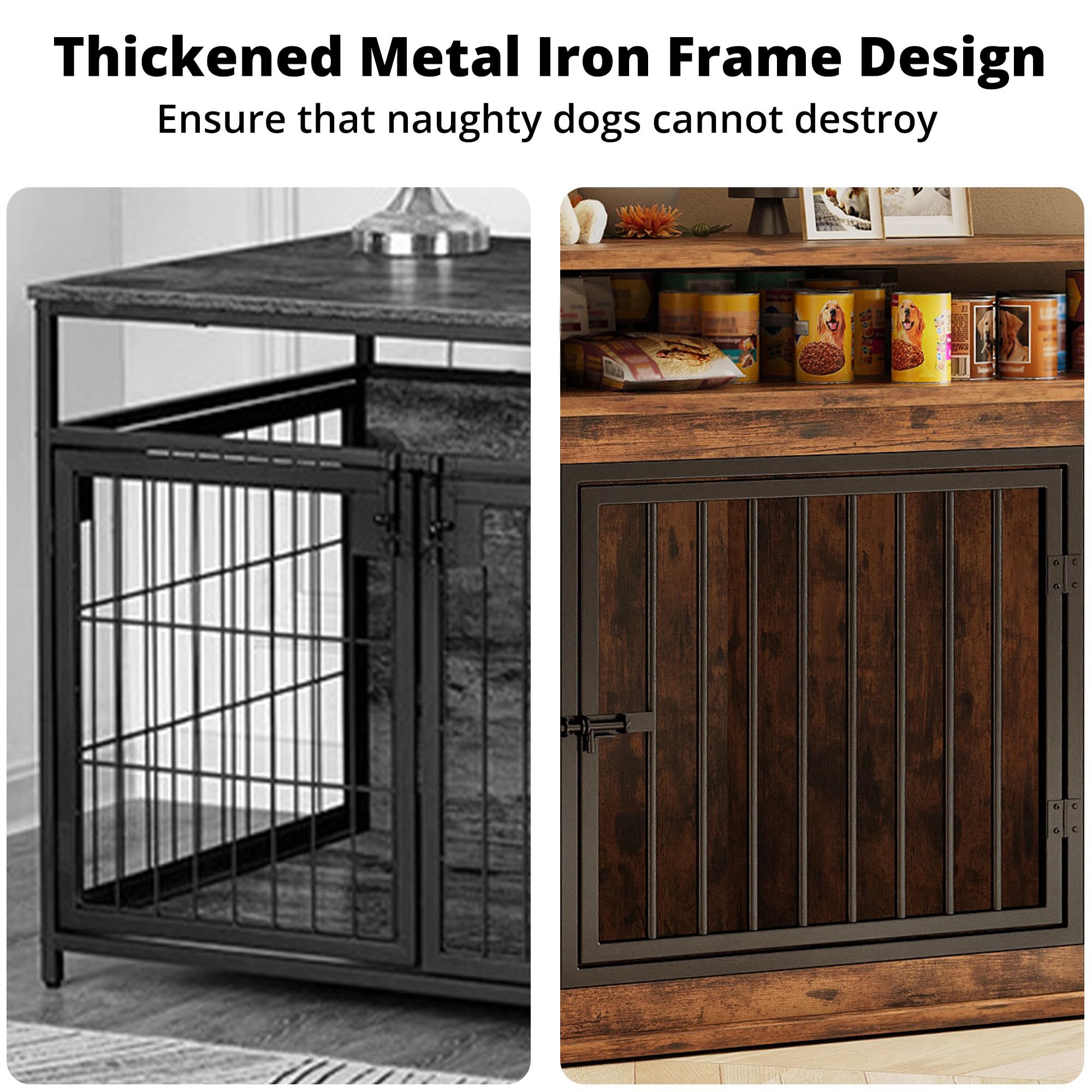 IRONCK 44 Corner Dog Crate with 2-Tier Shelves, Wooden Dog Kennel Furniture, Dog Kennel Indoor Furniture for Small and Medium Do