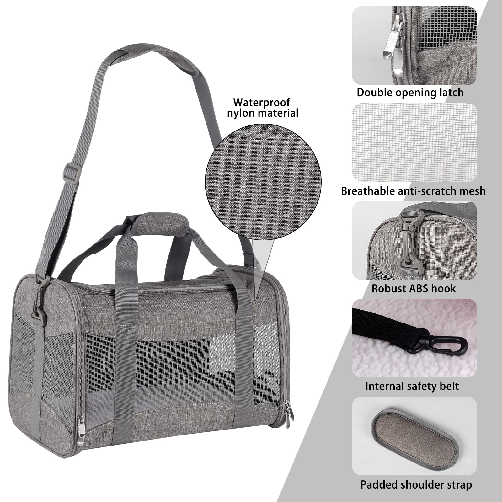 Cat Carrying Case - Pet Carrier Airline Approved, Protable And Breathable Pet Travel Carrier Removable Fleece Pad, Collapsible Cat Carrier Dog Carrier For Medium Cats Small Cats Dogs (X-Large, Grey)