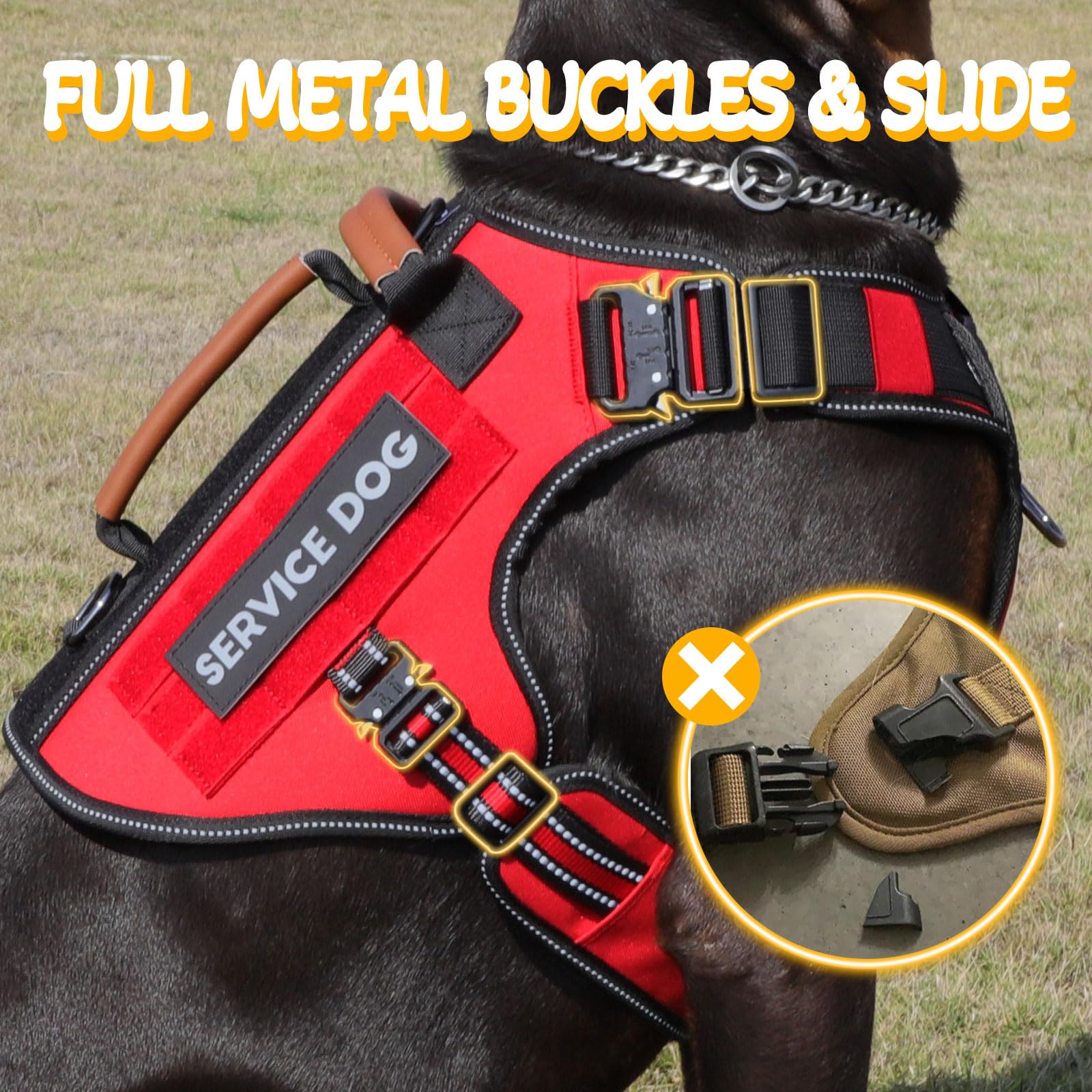 Service Dog Vest - HEYCAHVA Tactical Dog Harness Full Metal Buckles for Large Medium Dog Reflective No Pull Dogs Harnesses Vest