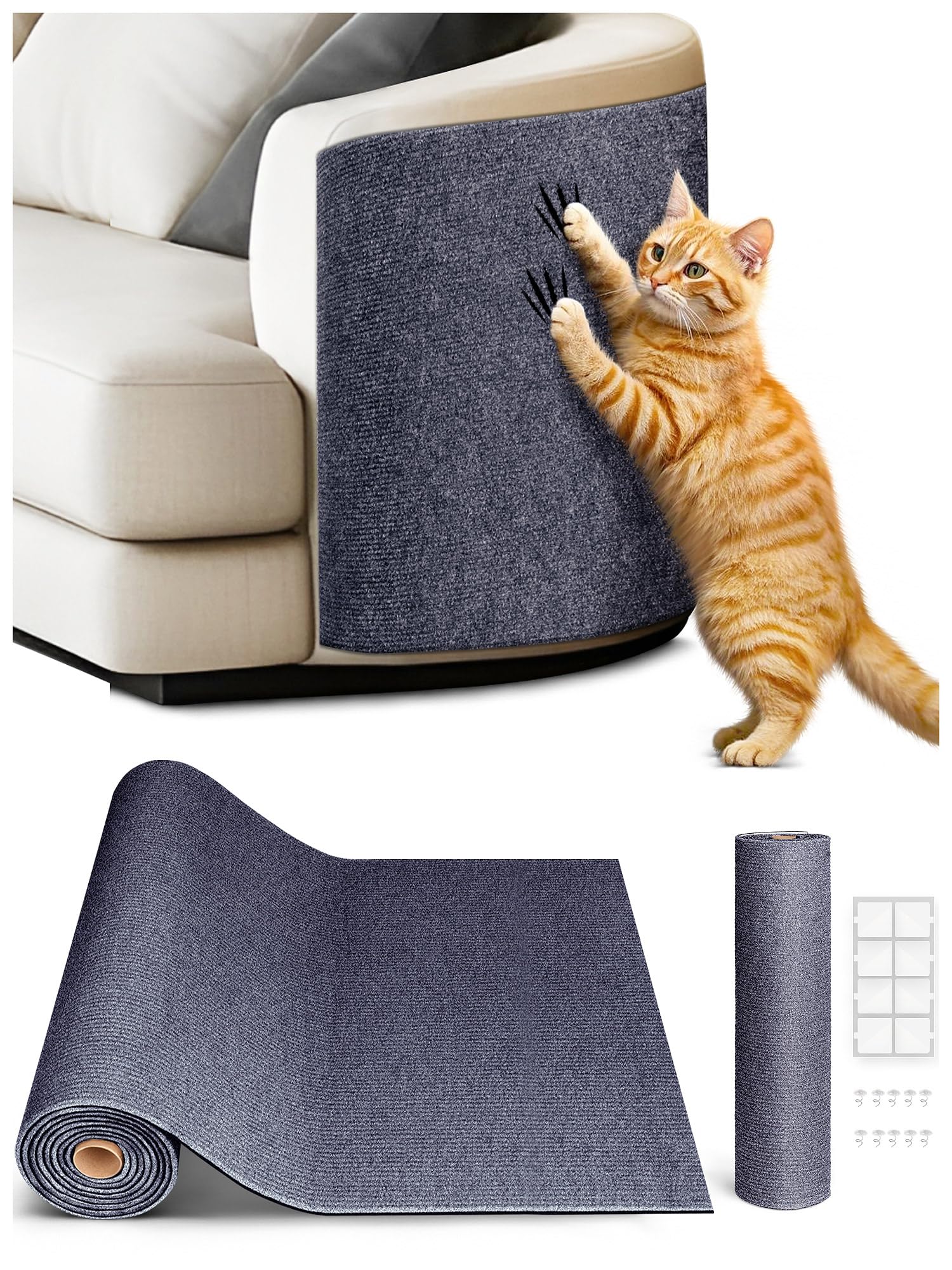 Tlnnk 78.7'X15.8' Cat Scratch Mat, Trimmable Self-Adhesive Carpet, Diy Climb Cat Scratcher For Furniture Couch Or Wall Protect