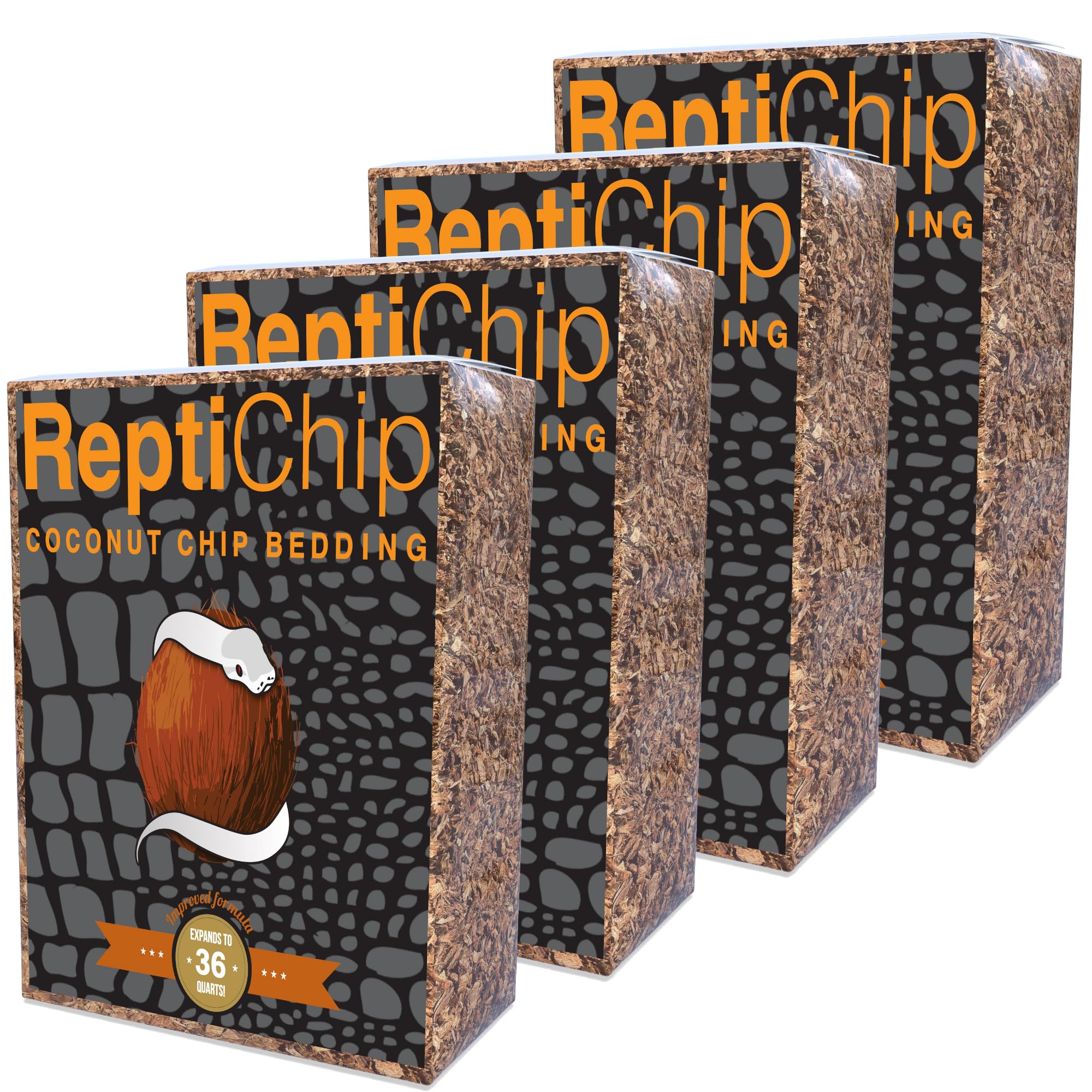 Reptichip Reptile Bedding Loose Coconut Chip 36 Quart 4 Pack Coco Husk Substrate Mulch For Snake Habitat, Ball Python Terrarium,
