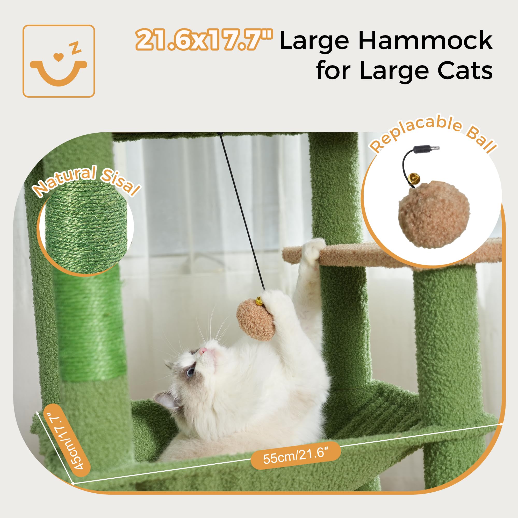 Meowrista Tall Cat Tree For Indoor Cat Large Adults 54   /72    Cat Tower With Enlarge Hammock21.6X17.7   Spacious Cat Condo Hou