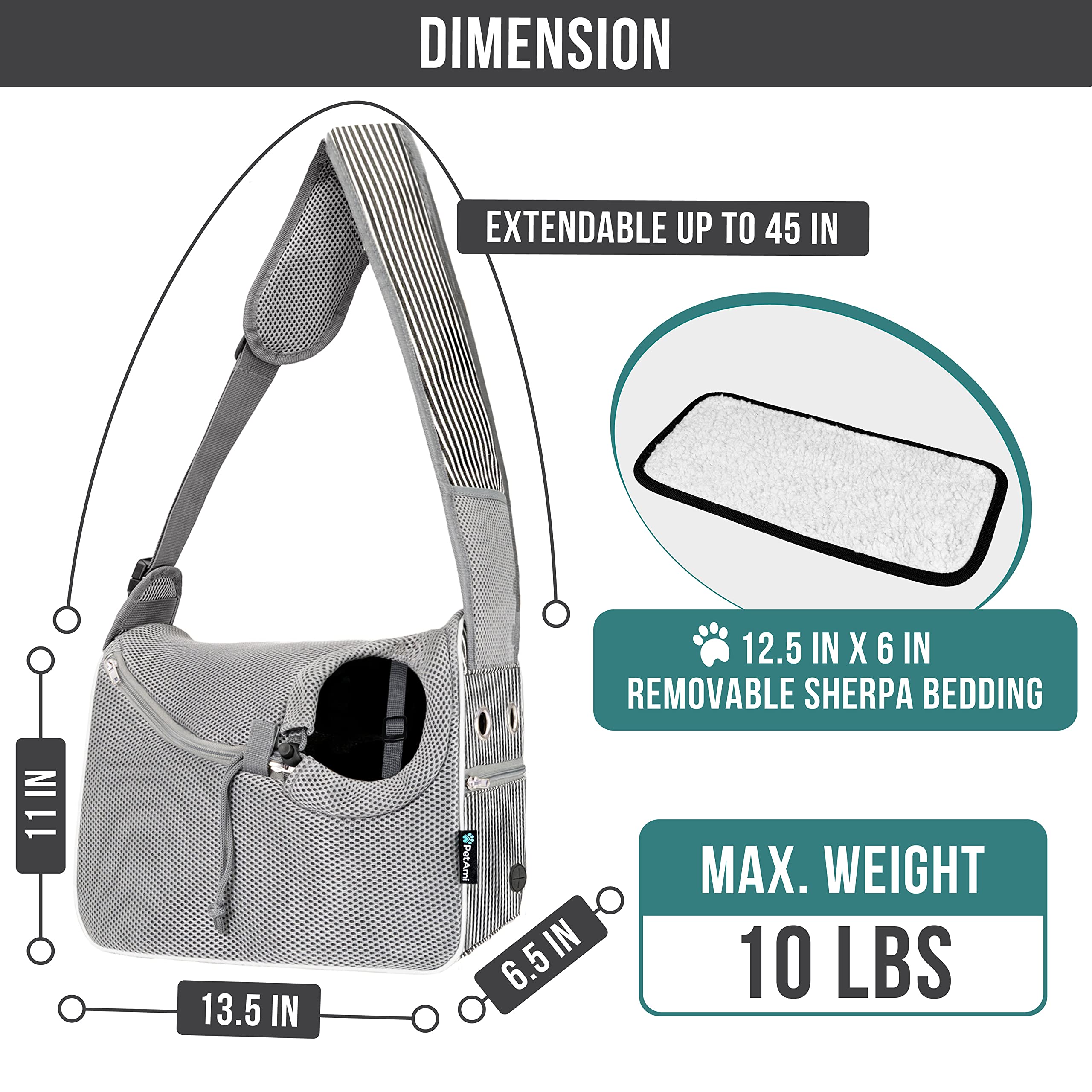 PetAmi Small Dog Sling Carrier, Soft-Sided Crossbody Puppy Carrying Purse Bag, Adjustable Sling Pet Pouch to Wear Medium Cat Tra