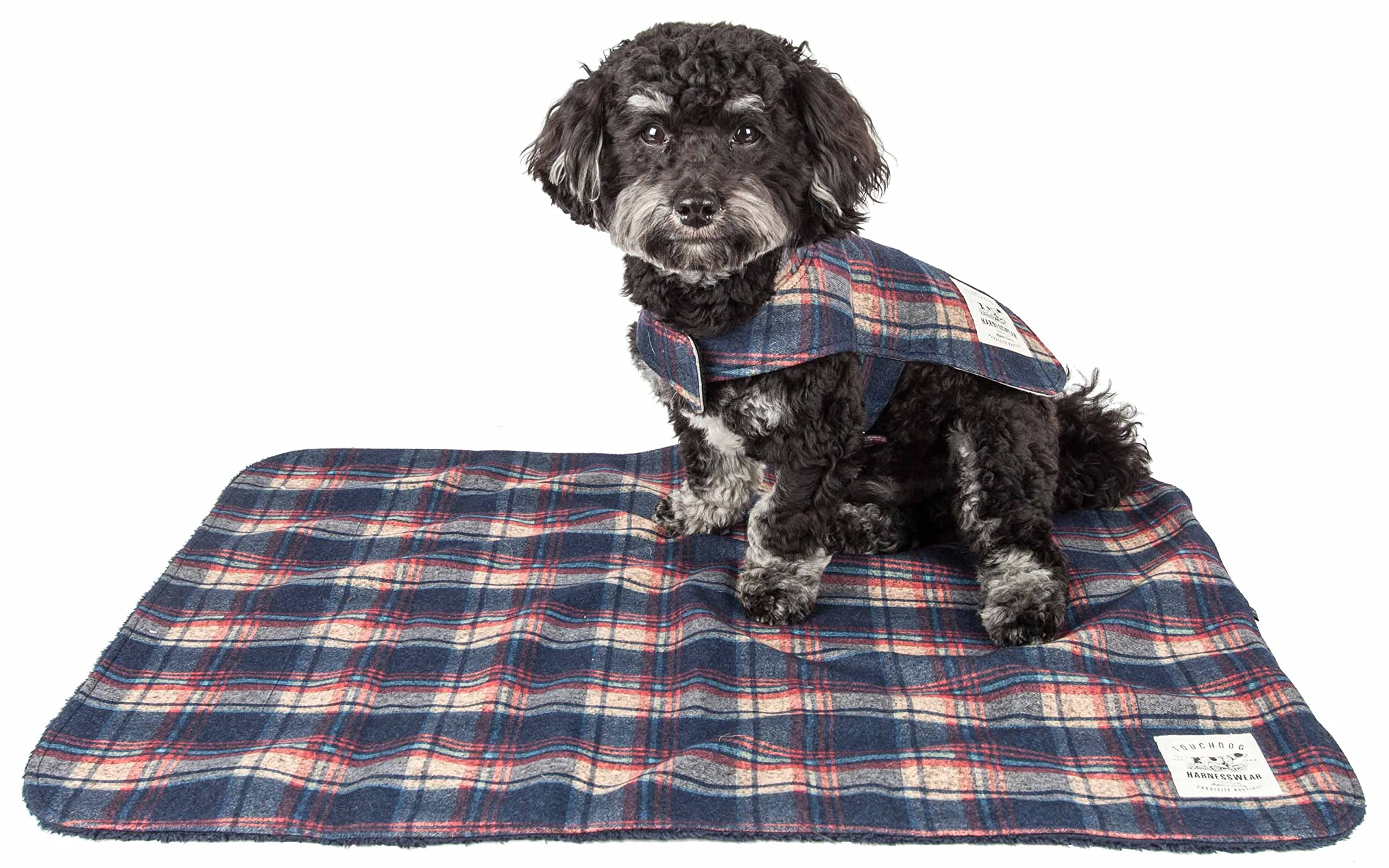 Touchdog  2-in-1 Tartan Plaided Dog Jacket with Matching Reversible Dog Mat - The Dog Coat Features Hook-and-Loop Closures and F