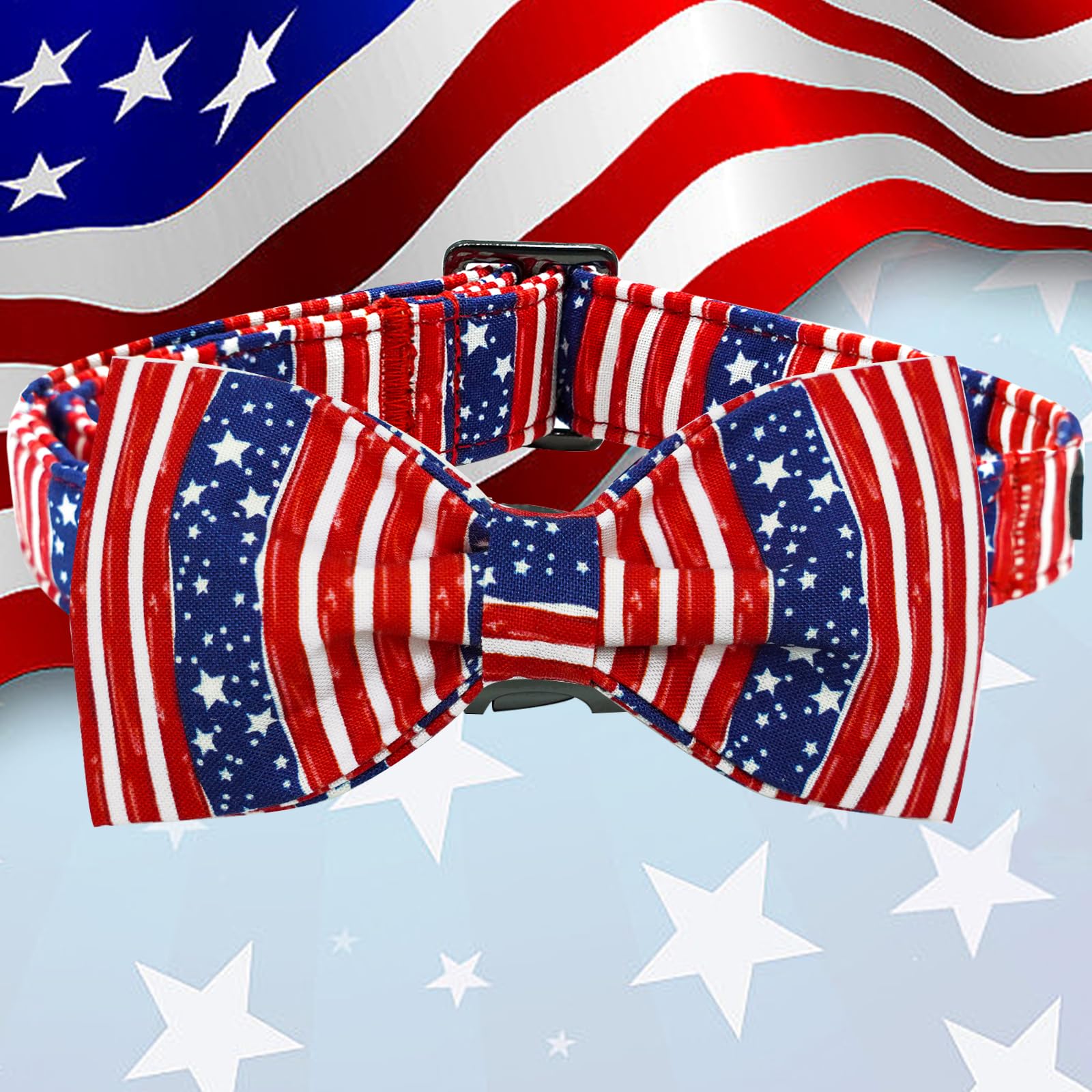 Elegant Little Tail Independence Dog Collar, Holiday Pet Collar With Bow Dog Durable Patriotic Dog Collars Pet Gift Adjustable D