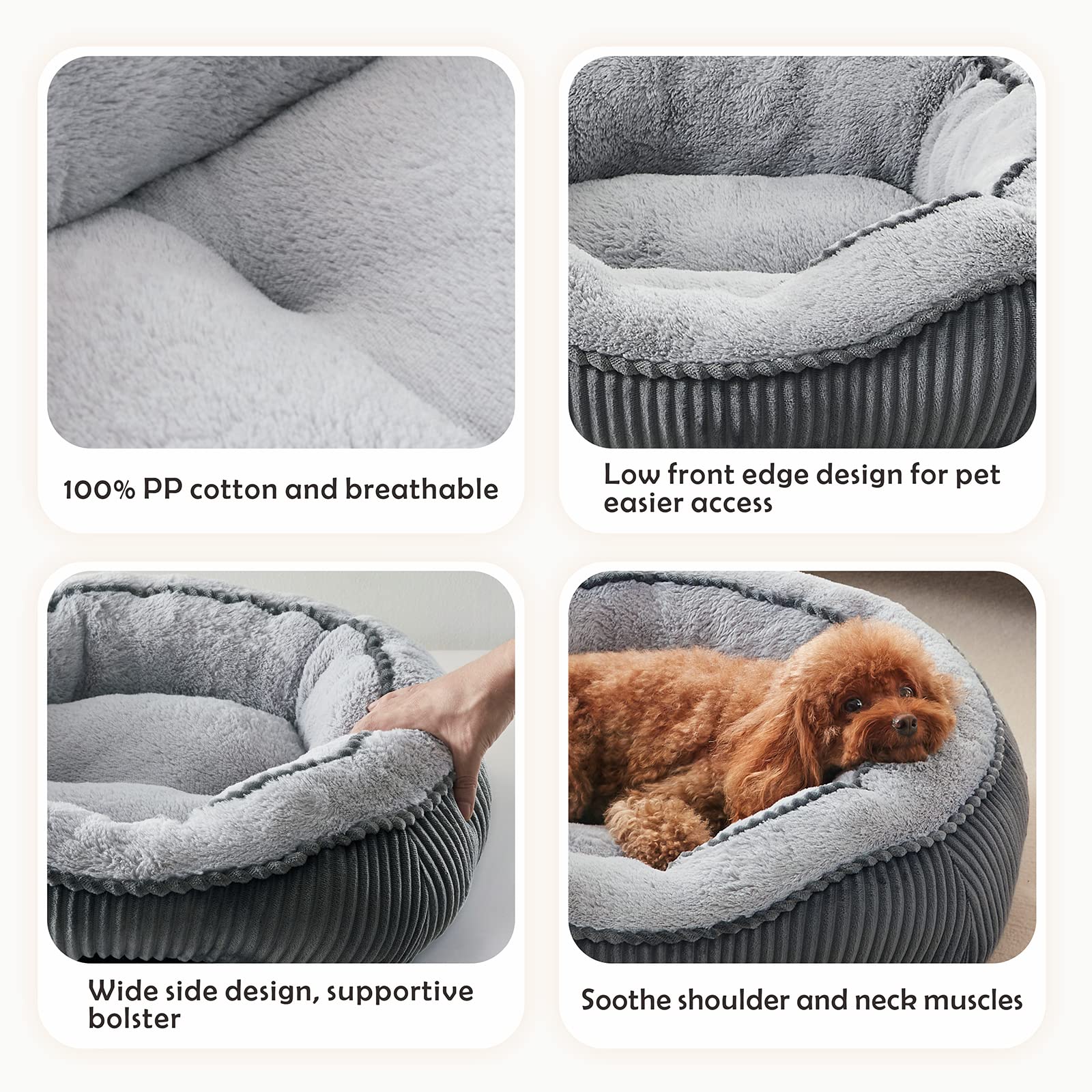 Siwa Mary Dog Beds For Small Medium Large Dogs & Cats. Washable Pet Bed, Orthopedic Dog Sofa Bed, Luxury Wide Side Fancy Design,