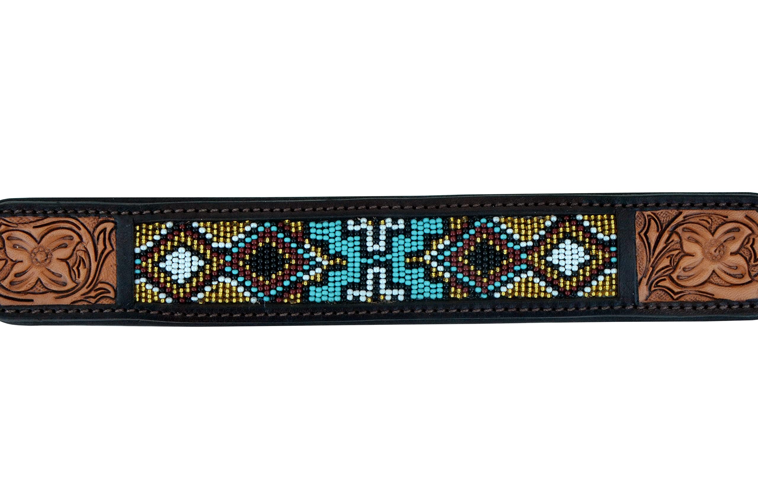 Affilare Western Style Genuine Leather Beaded Dog Collar Hand Tooled And Padded 10Ab018