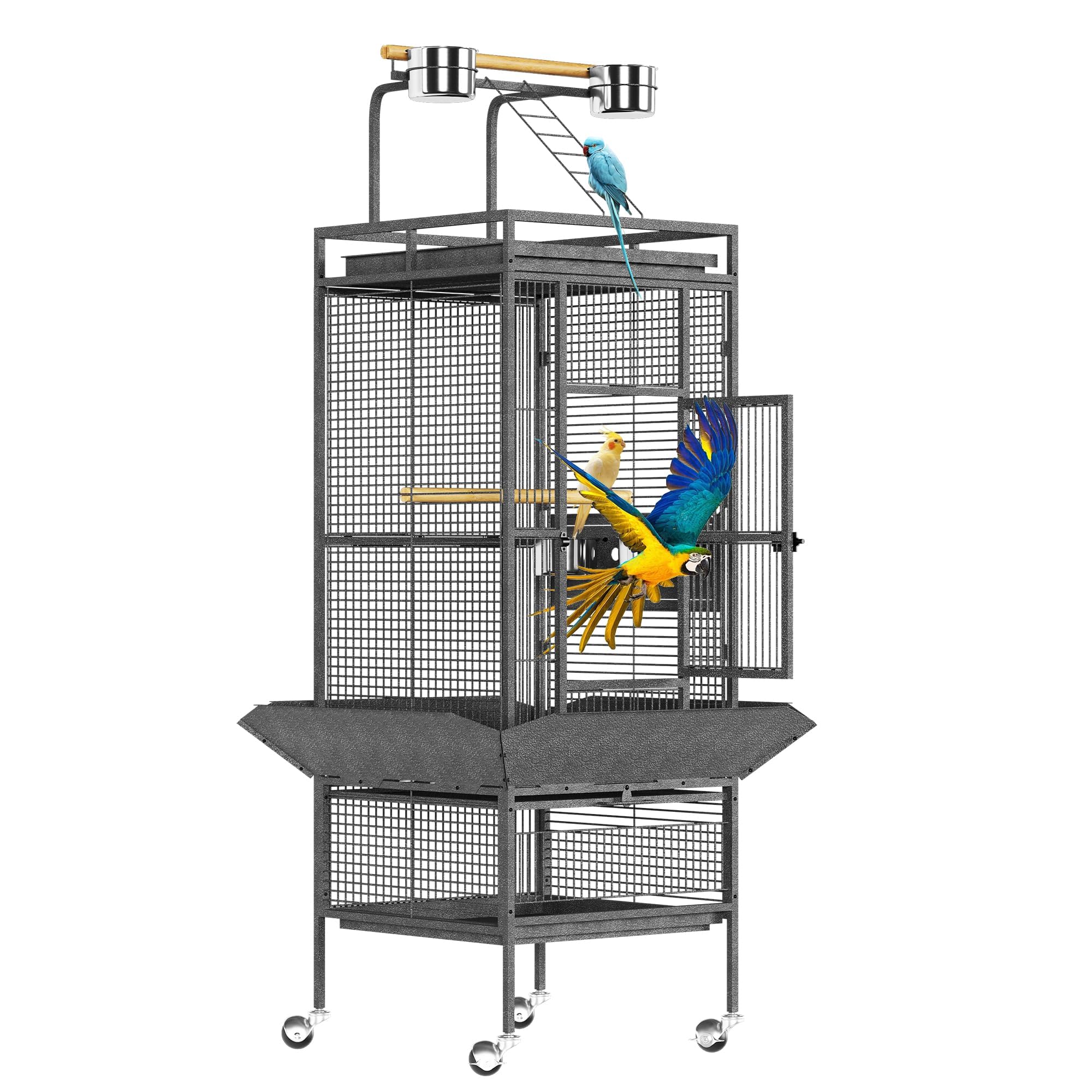61 Extra Large Bird Cage with Rolling Stand & Play Top - Wide Metal Parrot Cage for Macaws, Cockatoos, Conures, Parakeets, Loveb