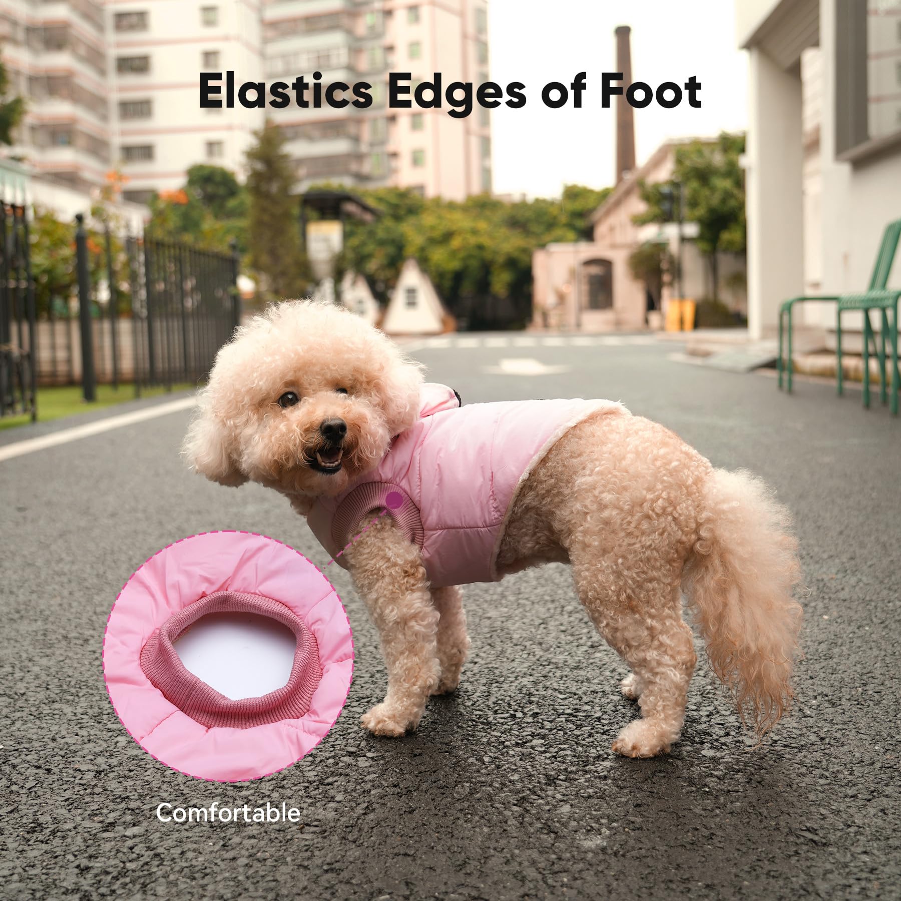 Vecomfy Fleece Lining Dog Hoodie With Harness Built In,Extra Warm Medium Dog Jacket In Winter Doggie Coats With Hooded,Light Pink L