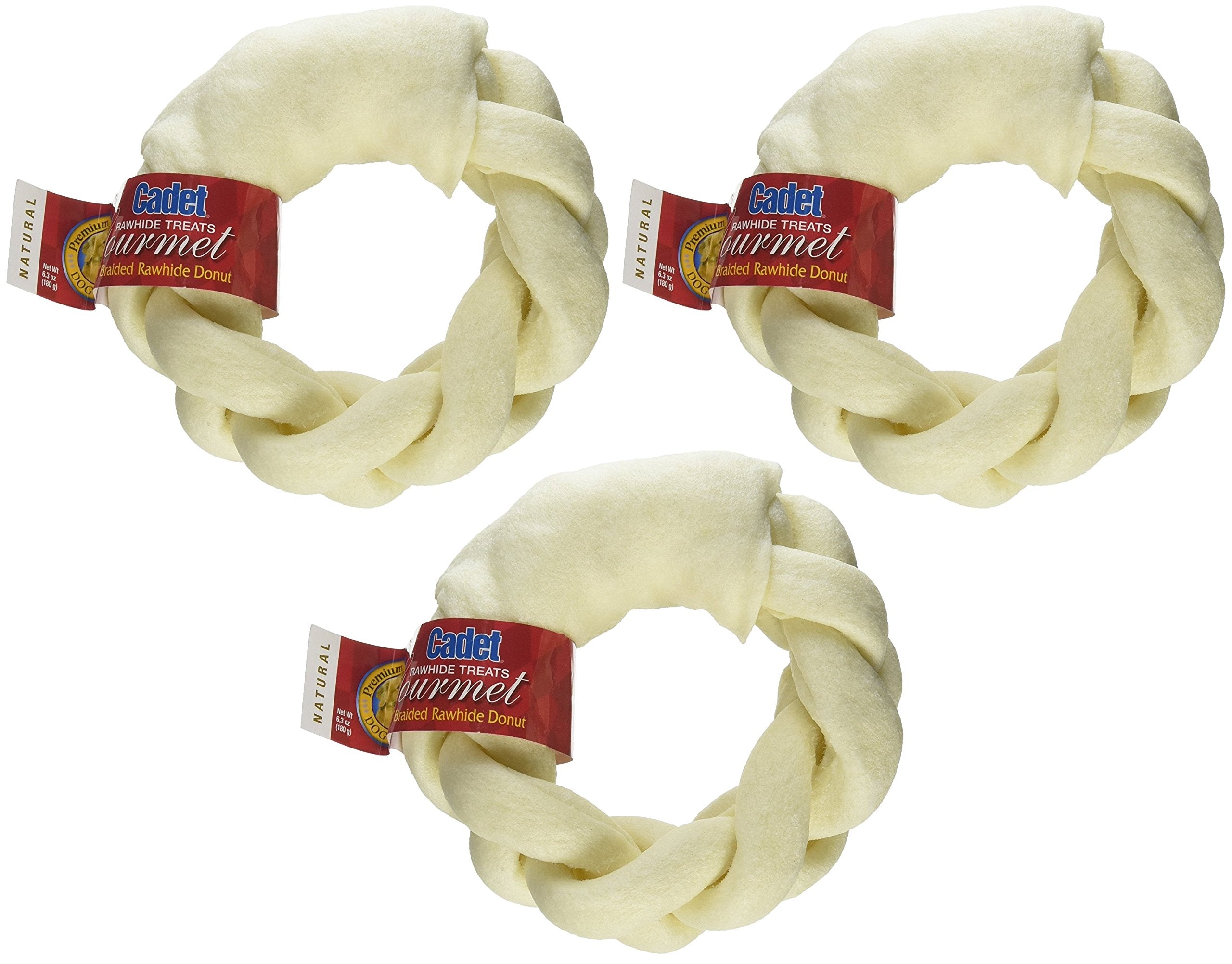 IMS PET Cadet Rawhide Treats Gourmet 5 Braided Rawhide Donut Pack of 3