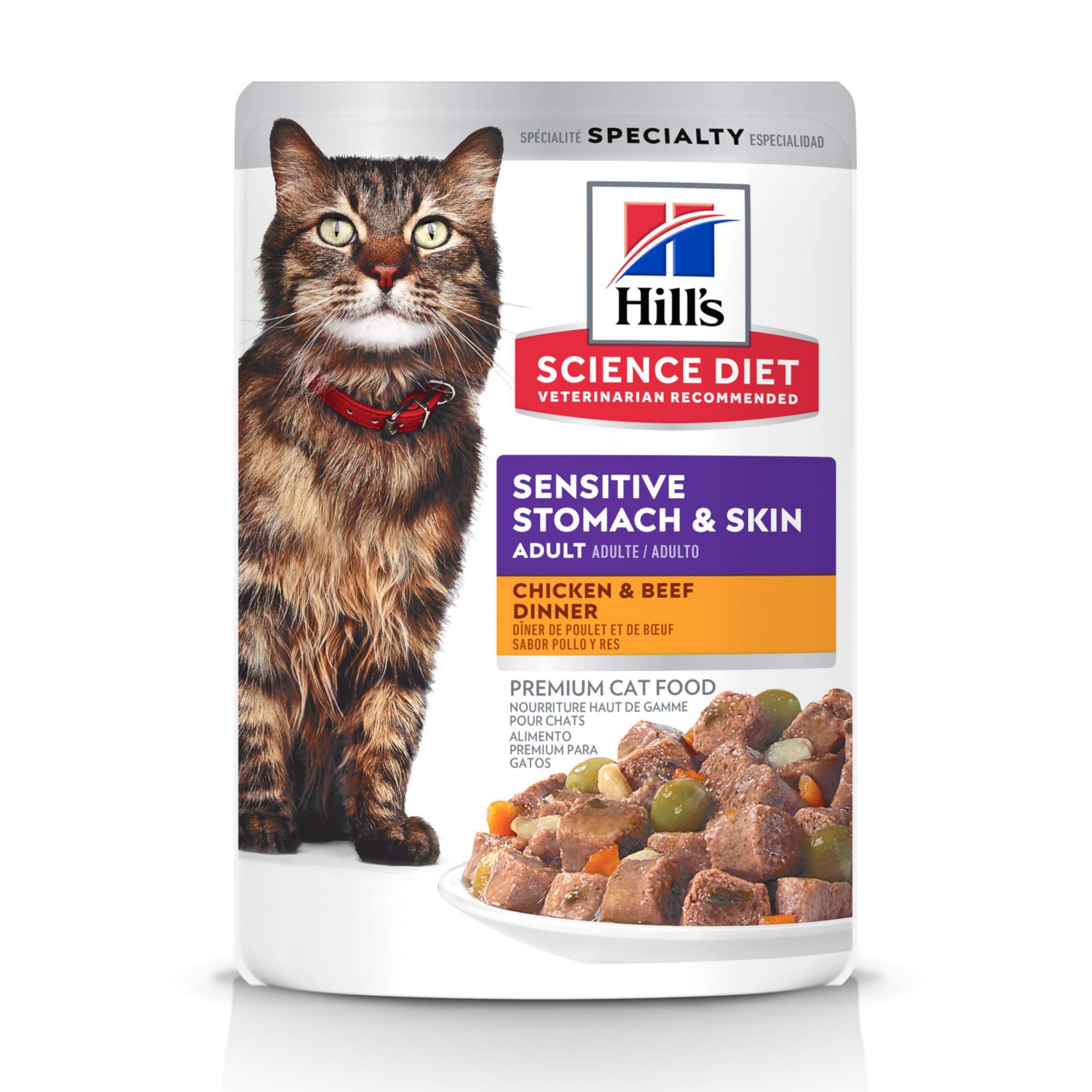 Hills Science Diet Sensitive Stomach & Skin, Adult 1-6, Stomach & Skin Sensitivity Support, Wet Cat Food, Chicken & Beef Stew, 