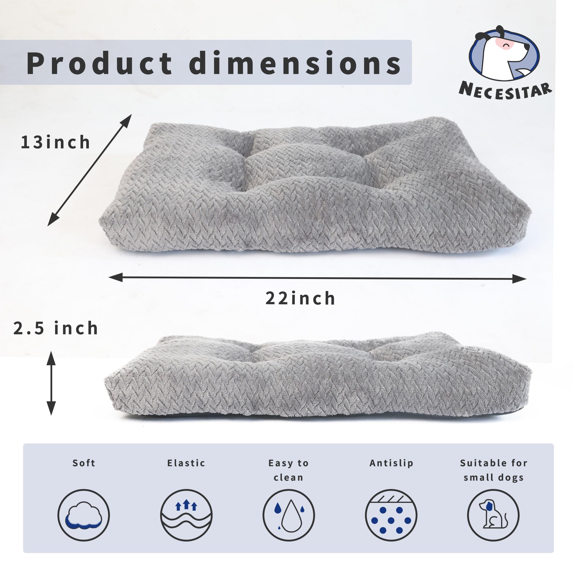 Necesitar Puppy Bed For Small Dogs Washable Crate Bed For Cages 22 Inch Warming Cozy Soft Pet Pad With Anti-Slip Up To 15 Lbs Pe