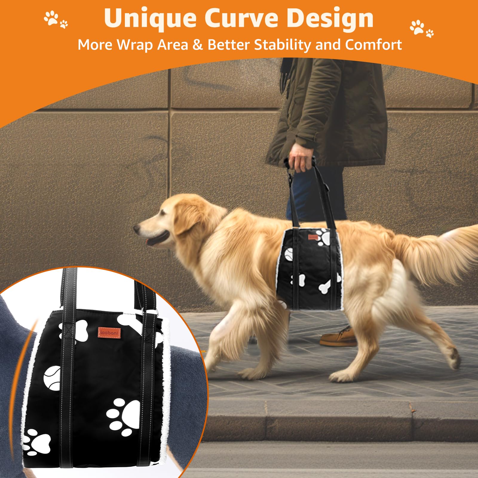 Loobani Dog Lift Harness For Back Legs, Portable Dog Sling For Large Dogs Hind Leg Support, Comfortable Leg Support Assistance F