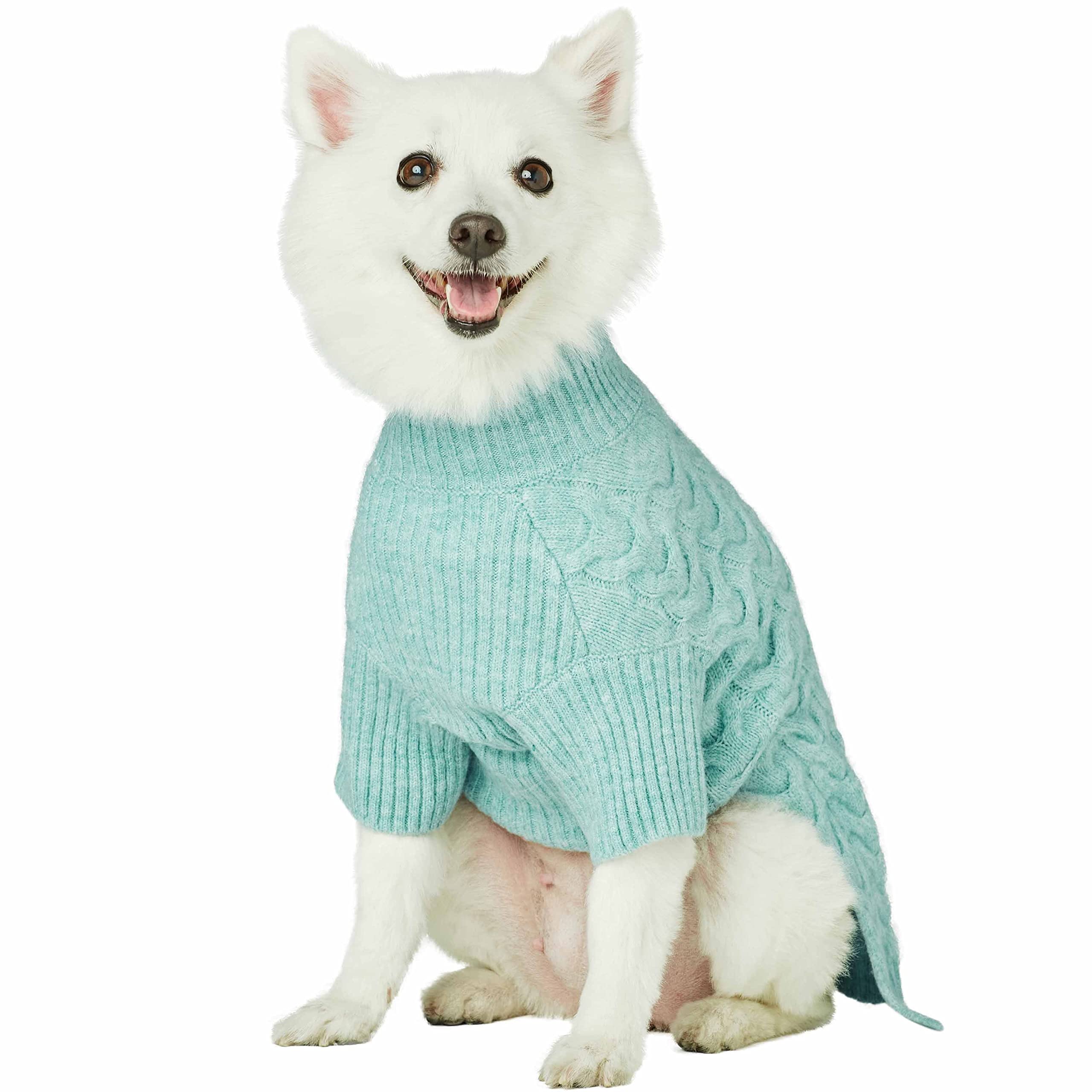 Blueberry Pet 2023 New Classic Fuzzy Textured Knit Pullover Turtle-Neck Dog Sweater In Heathered Jade, Back Length 14', Pack Of 1 Clothes For Dogs