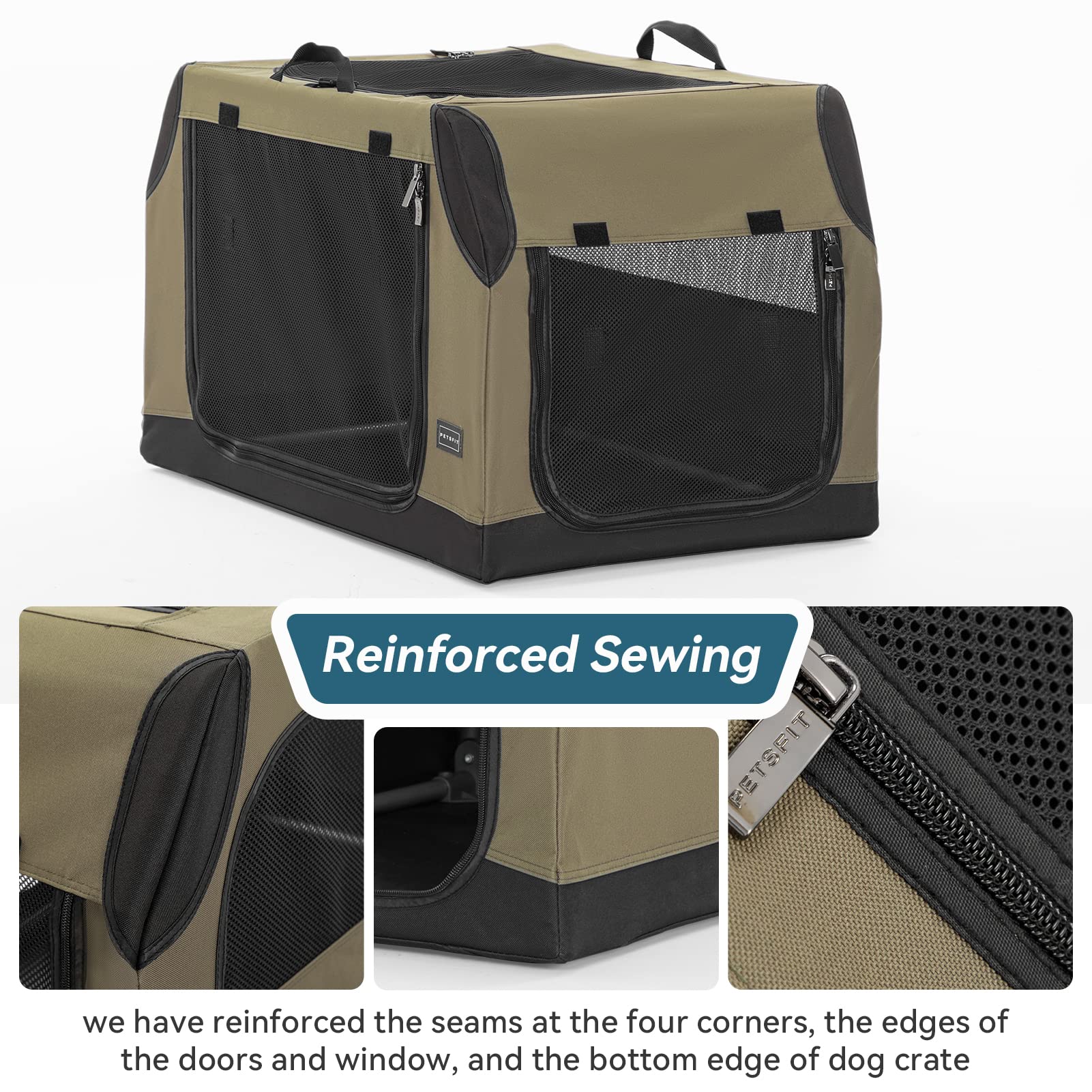 Petsfit Soft Dog Crate With Tilt Angle 36 Inch, Fit For Car Seats And Trunks, Multiple Carrying Options, Chew Proof Ideal For Dog Travel
