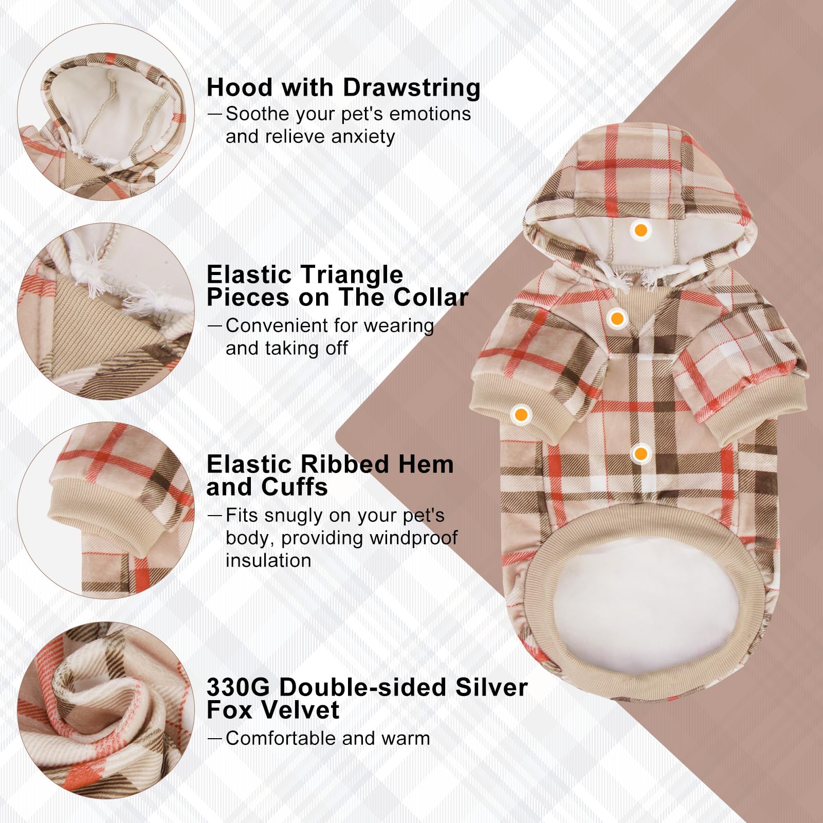 Beautyzoo Plaid Dog Hoodie For Small Medium Large Dogs, British Style Soft And Warm Dog Sweater With Leash Hole, Hooded Cold Wea